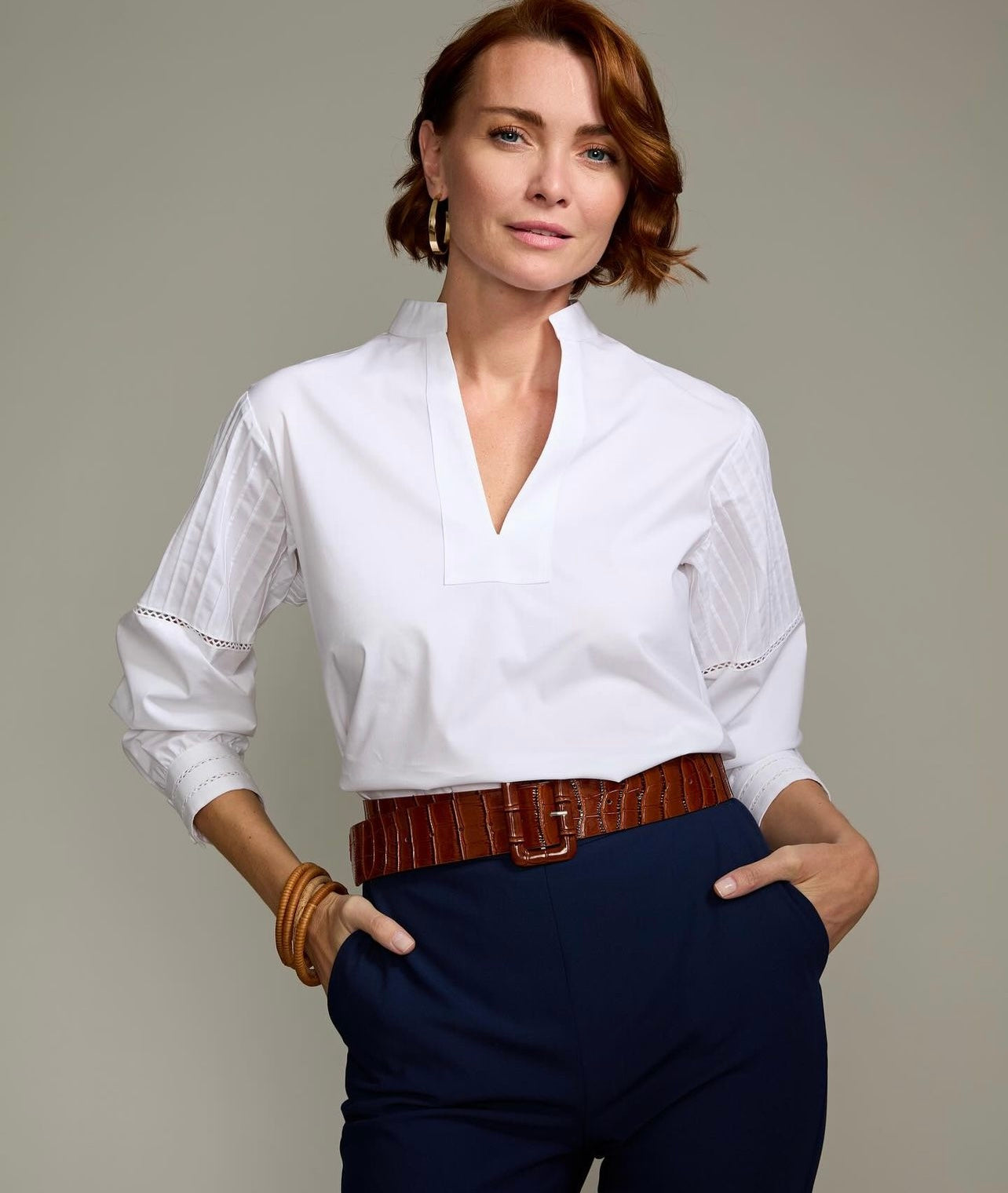 Hinson Wu Gabrielle Long Sleeve Pintuck Detail Top, White - Final Sale、mySite、noshort