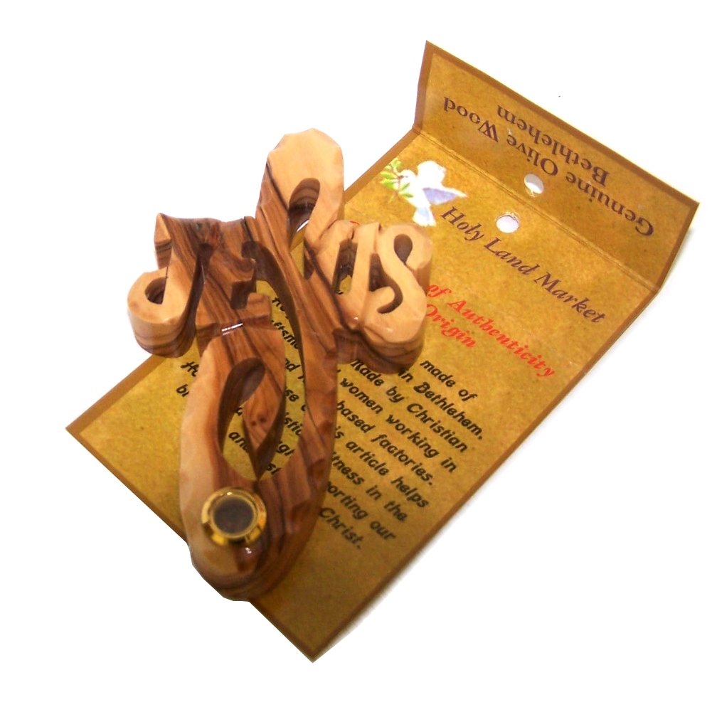  JESUS thick and hand carved olive wood Cross with Soil from Bethlehem - Hanging (11cm or 4.3 inches) with Certificate、mySite、elrpsem3k