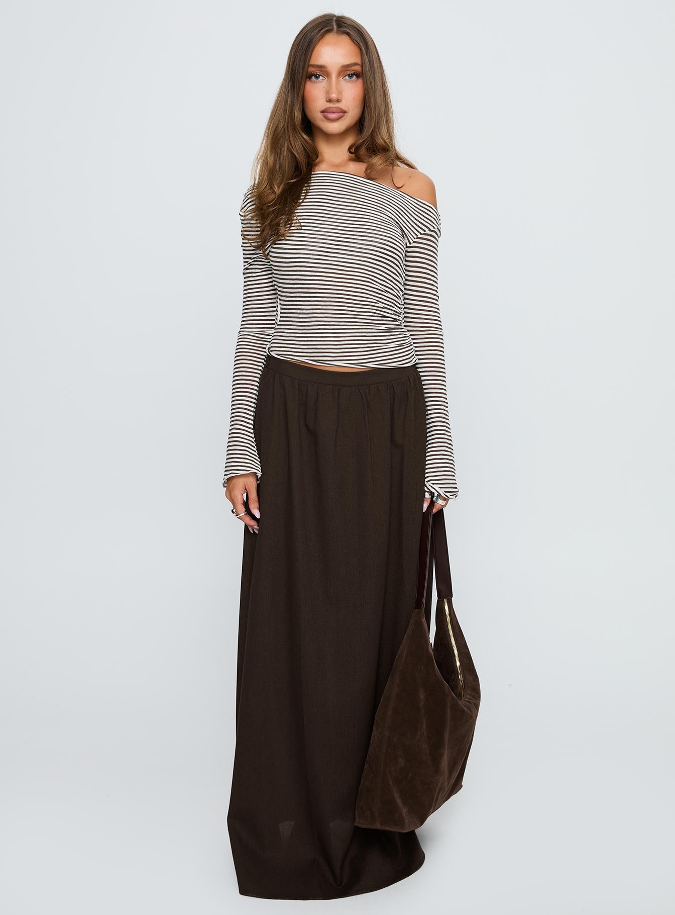 Hallee Maxi Skirt Brown、mySite、solidvoid