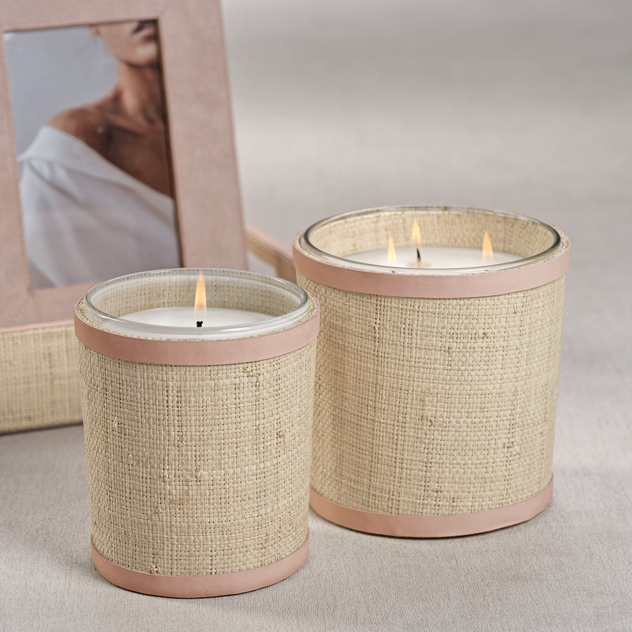  Candle in Natural Raffia Basket with Leather Trim、mySite、elrpsem3k