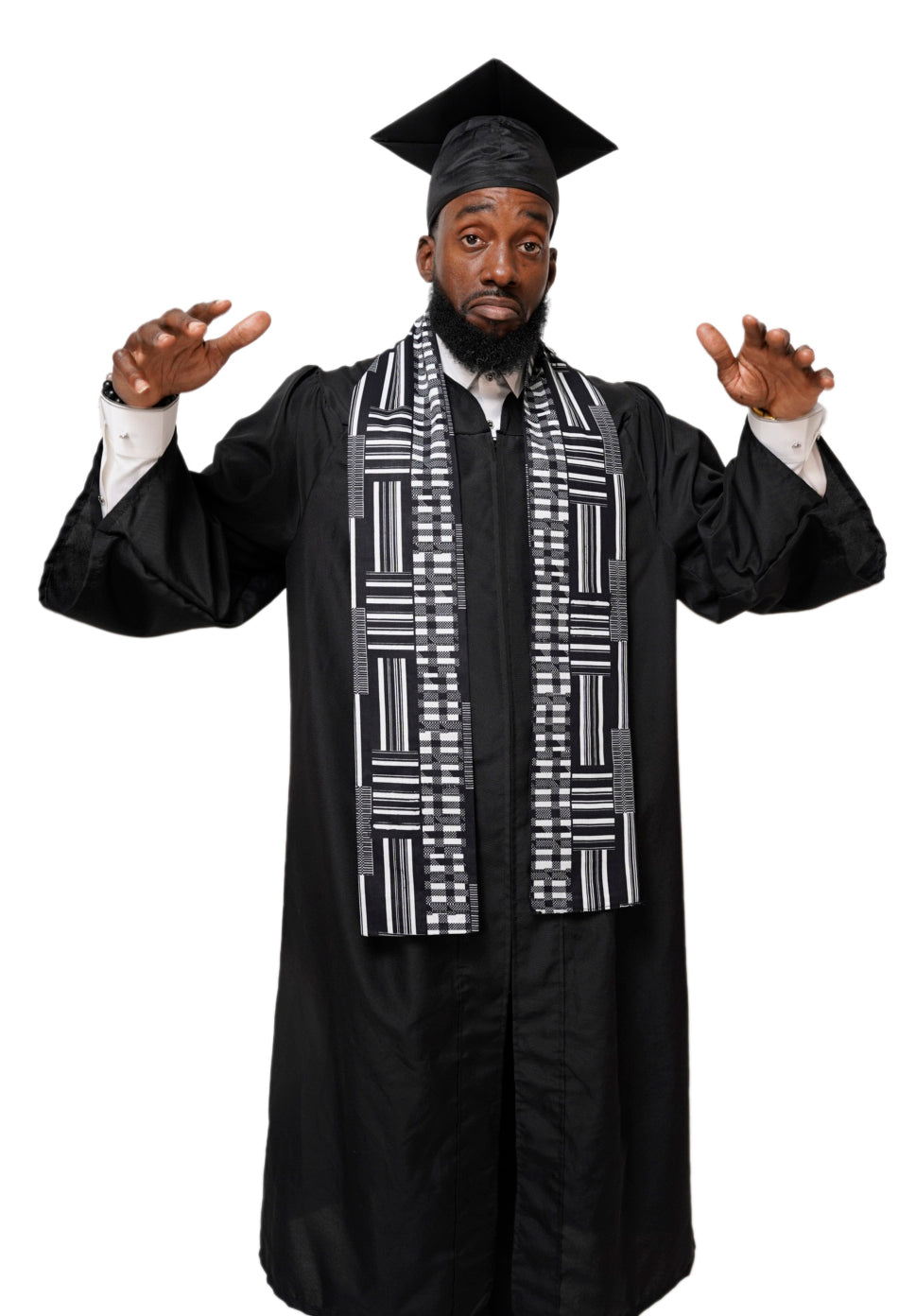 Black and white Kente African Print Graduation Stole/Sash DPB0795S1、mySite、solidvoid
