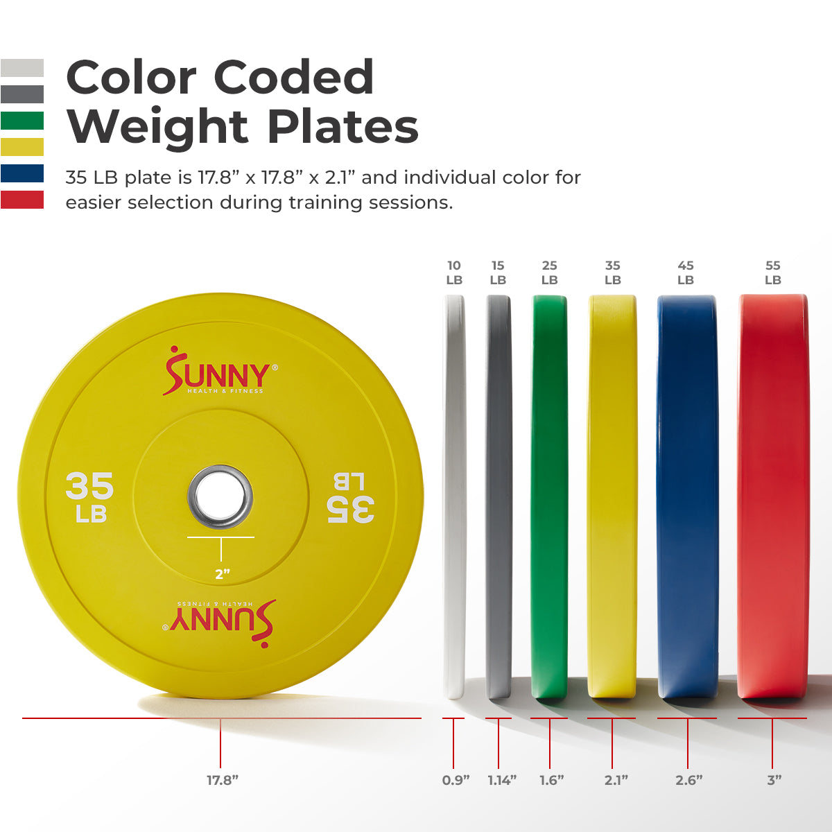  Sunny Strength™ Elite 2-inch Rubber Olympic Weight Plates 10 - 55 LBS、mySite、ghnorth