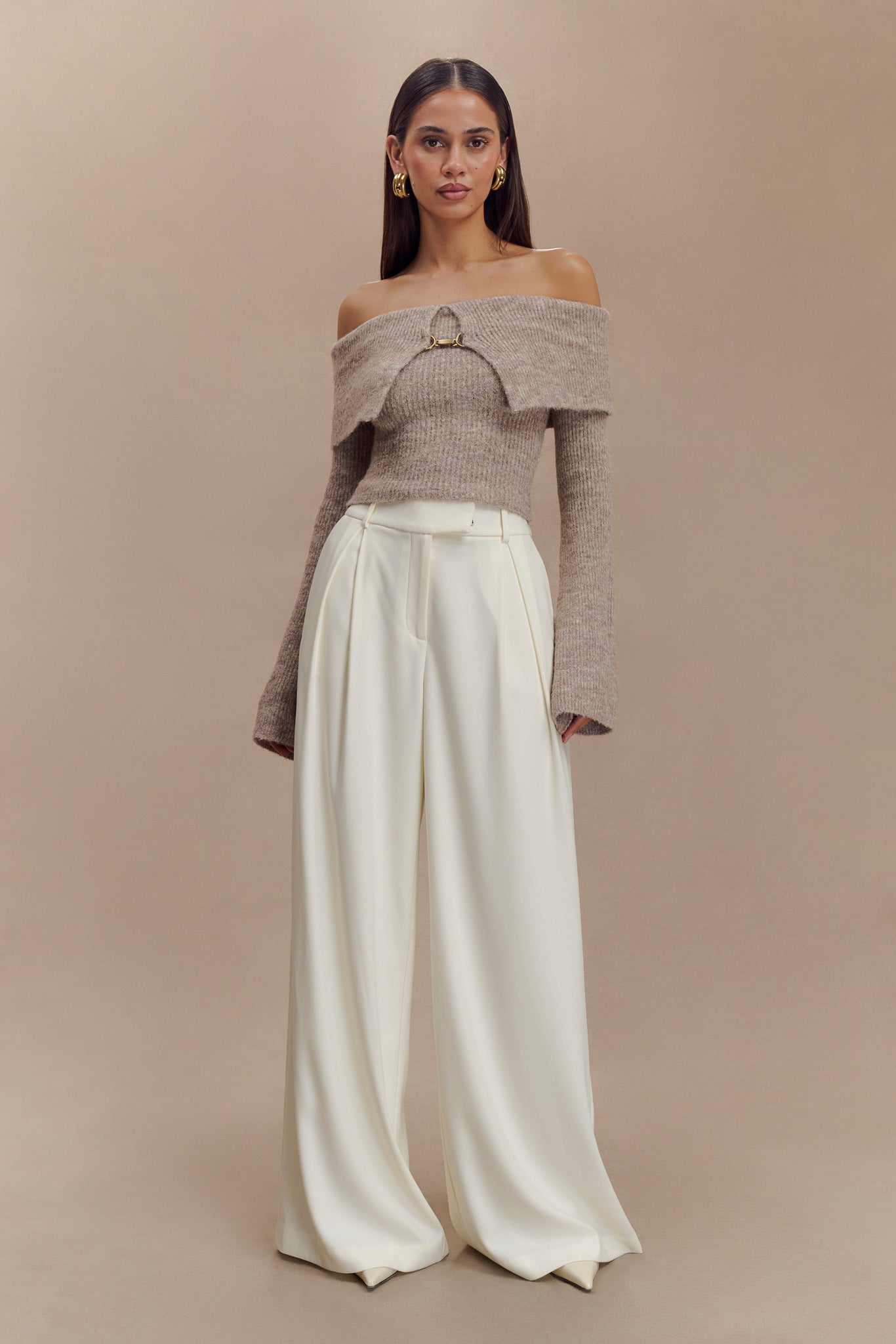 Jacqueline Pleated Wide Leg Pants - Ivory、mySite、solidvoid