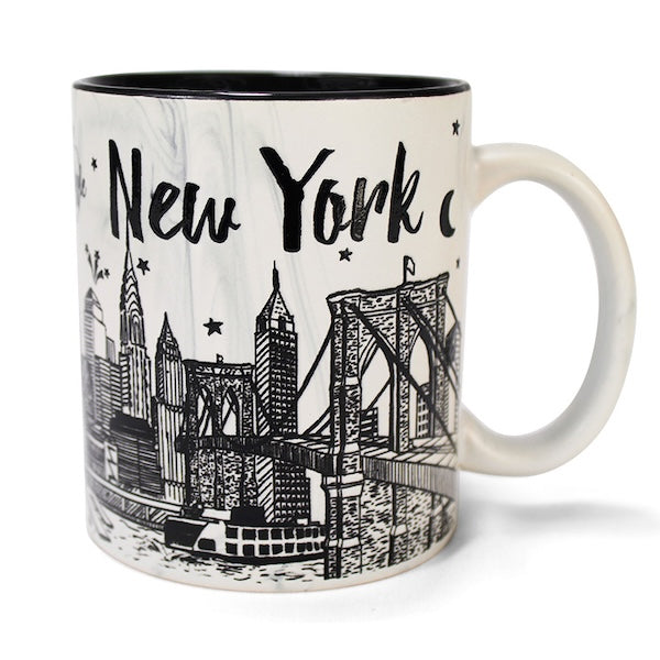 Black & White NYC Skyline Mug – 12oz Classic Ceramic with Marble Finish、mySite、vikingsvslions