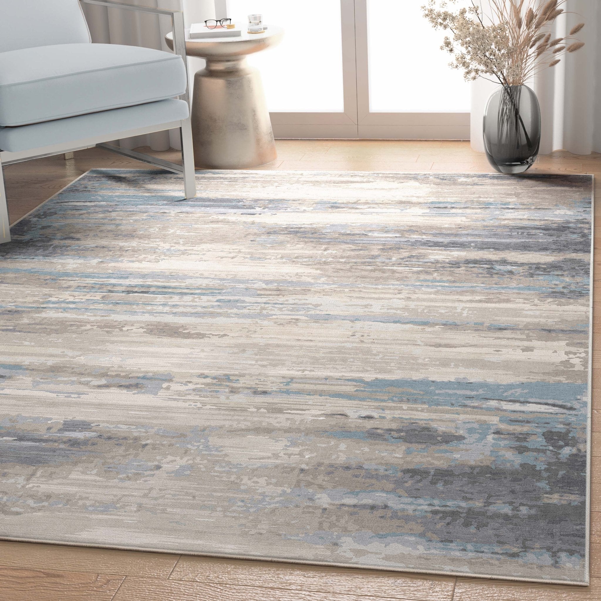 Tuscany Abstract Brushstroke Beige Blue Flatweave Rug、mySite、gigharbornorthrealestate