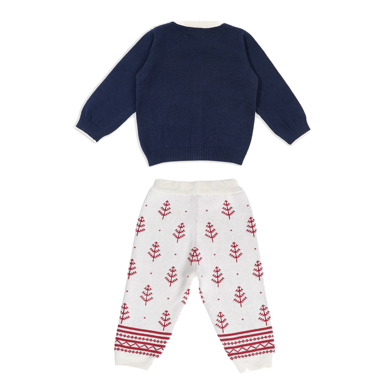 Cotton Jacquard Sweater & Lower Set | Penguine Printed | Navy Blue & Pink | Set of 2、mySite、camillekostekn