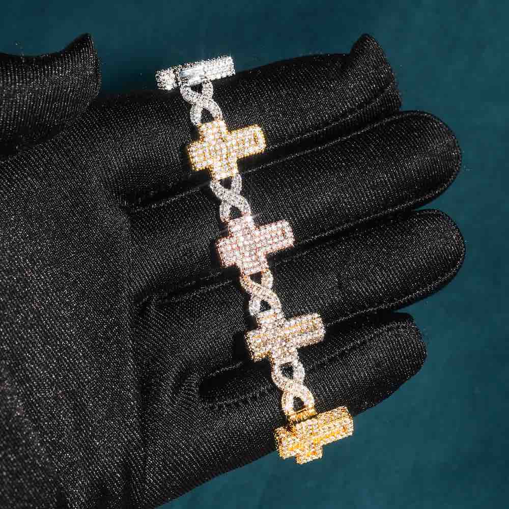 15MM Moissanite Cross Infinity Link Bracelet Three Tone、mySite、hinf8tx79