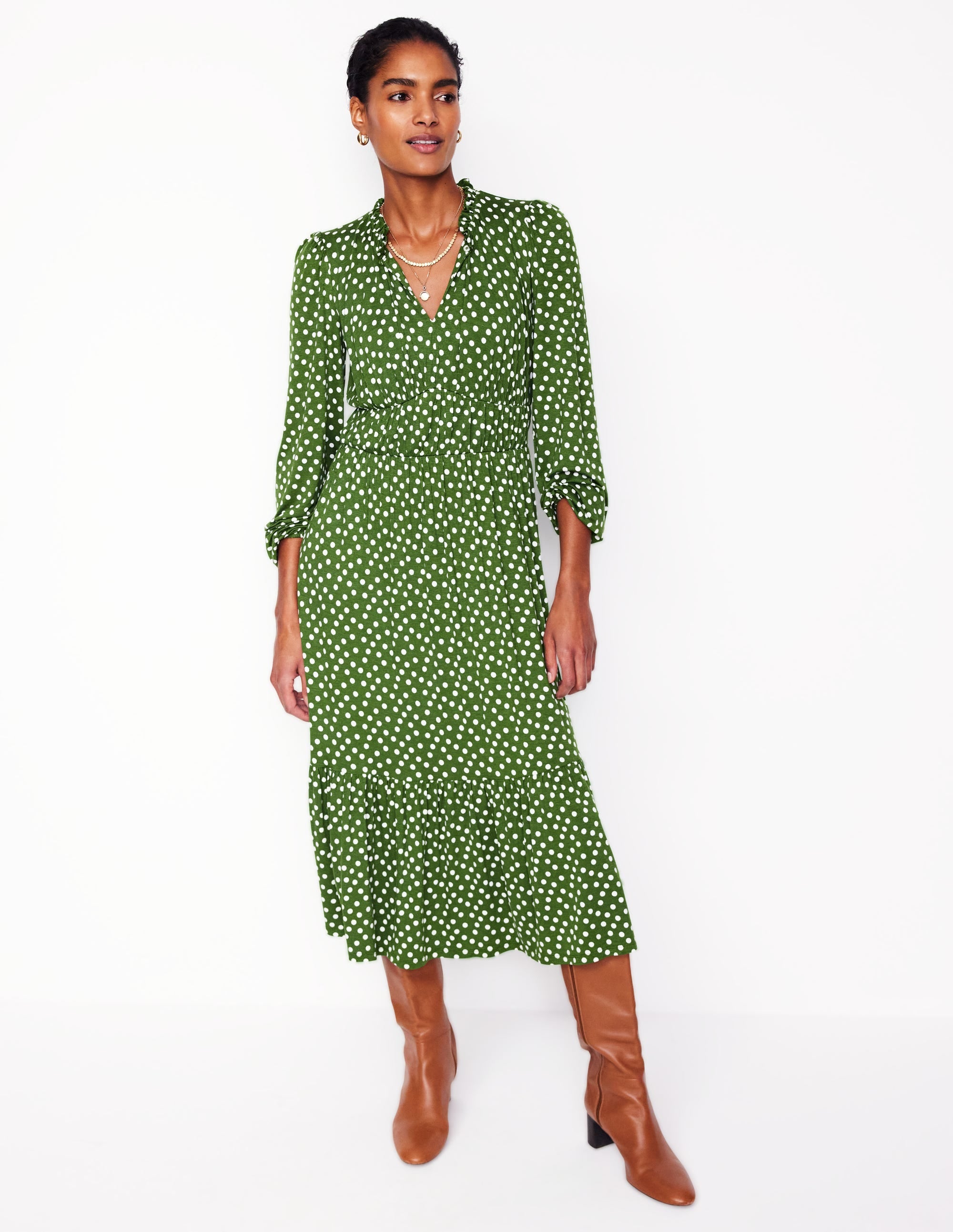  Rosamund Jersey Midi Tea Dress-Iguana Green, Abstract Dot、mySite、ashleygrahame