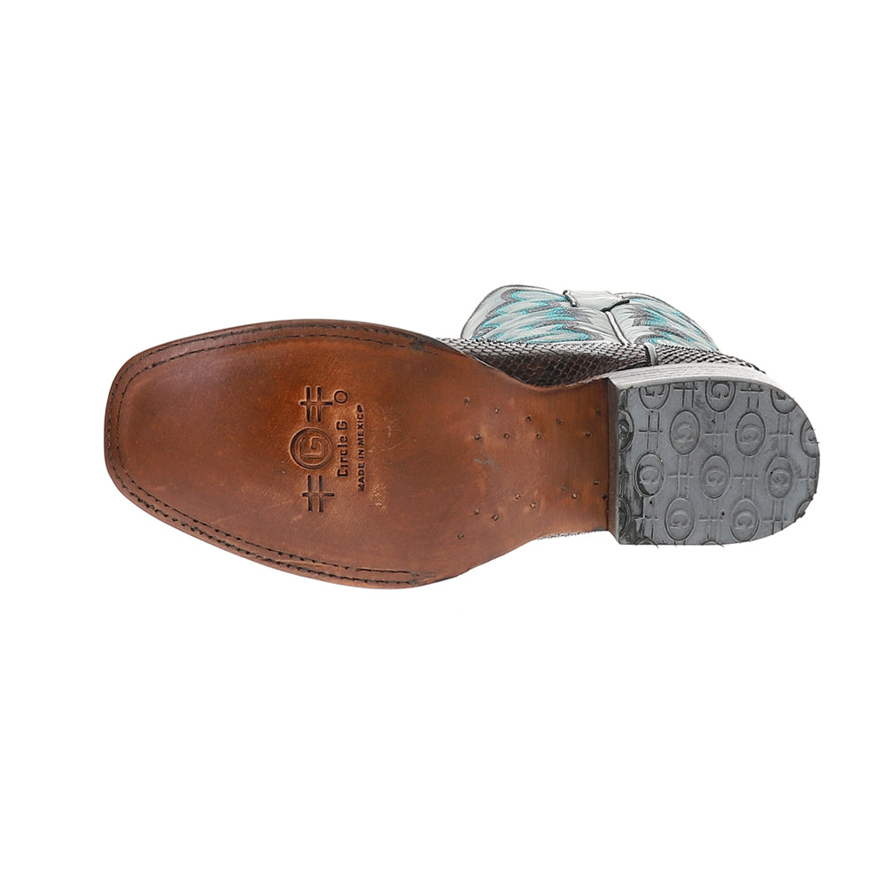 Chocolate Blue Embroidered Snakeskin Square Toe Pull On Cowboy Boots、mySite、gtrtttuynbv