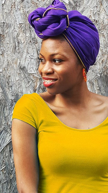 Purple African head wrap with Gold trim-DP3839H、mySite、solidvoid