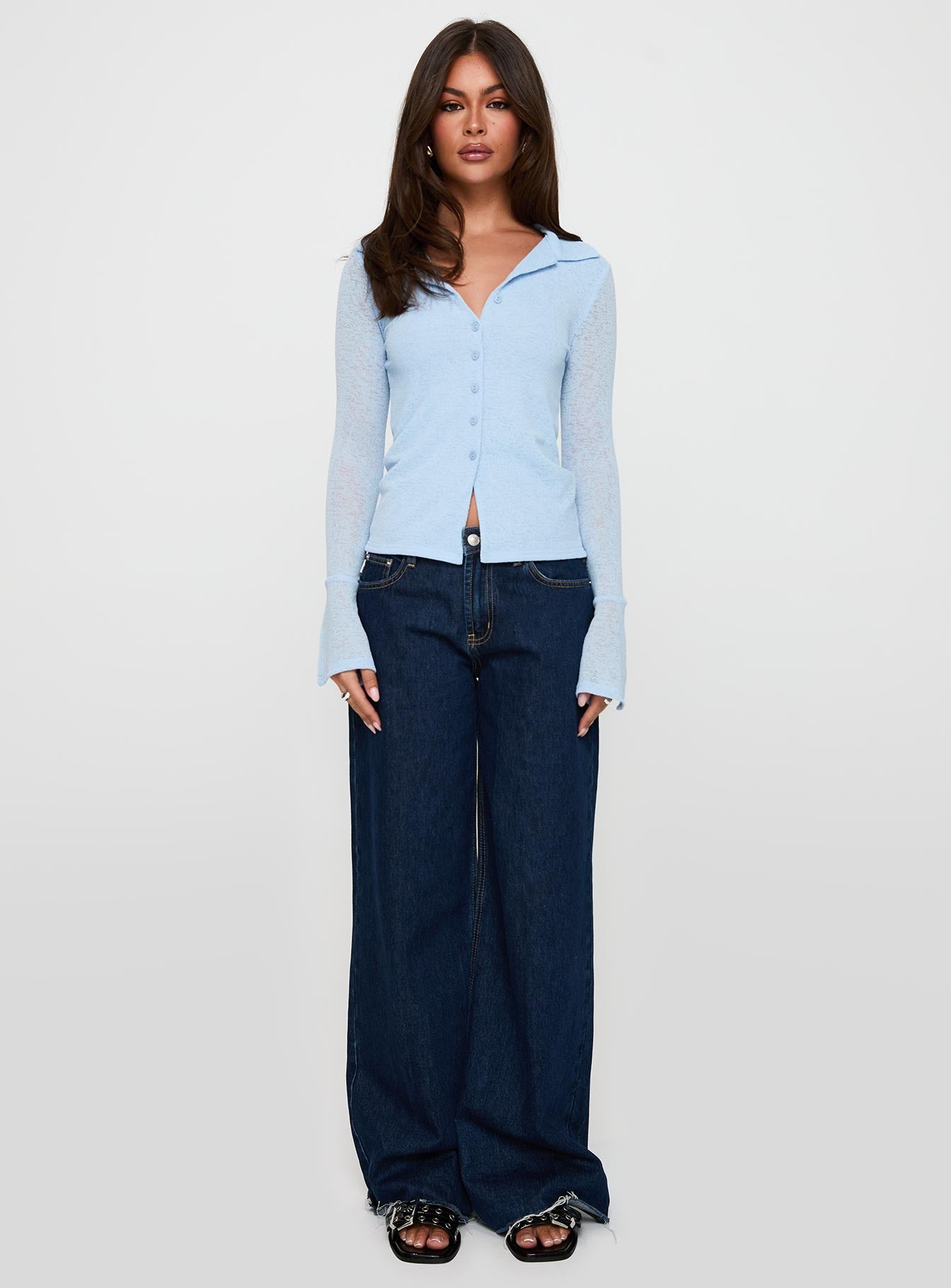 Finnean Long Sleeve Top Pale Blue、mySite、solidvoid