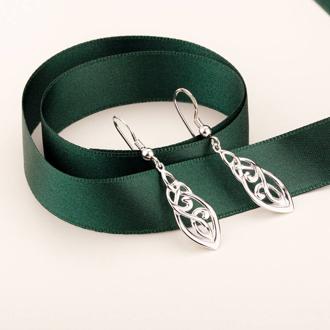  Silver Long Trinity Knot Celtic Drop Earrings
