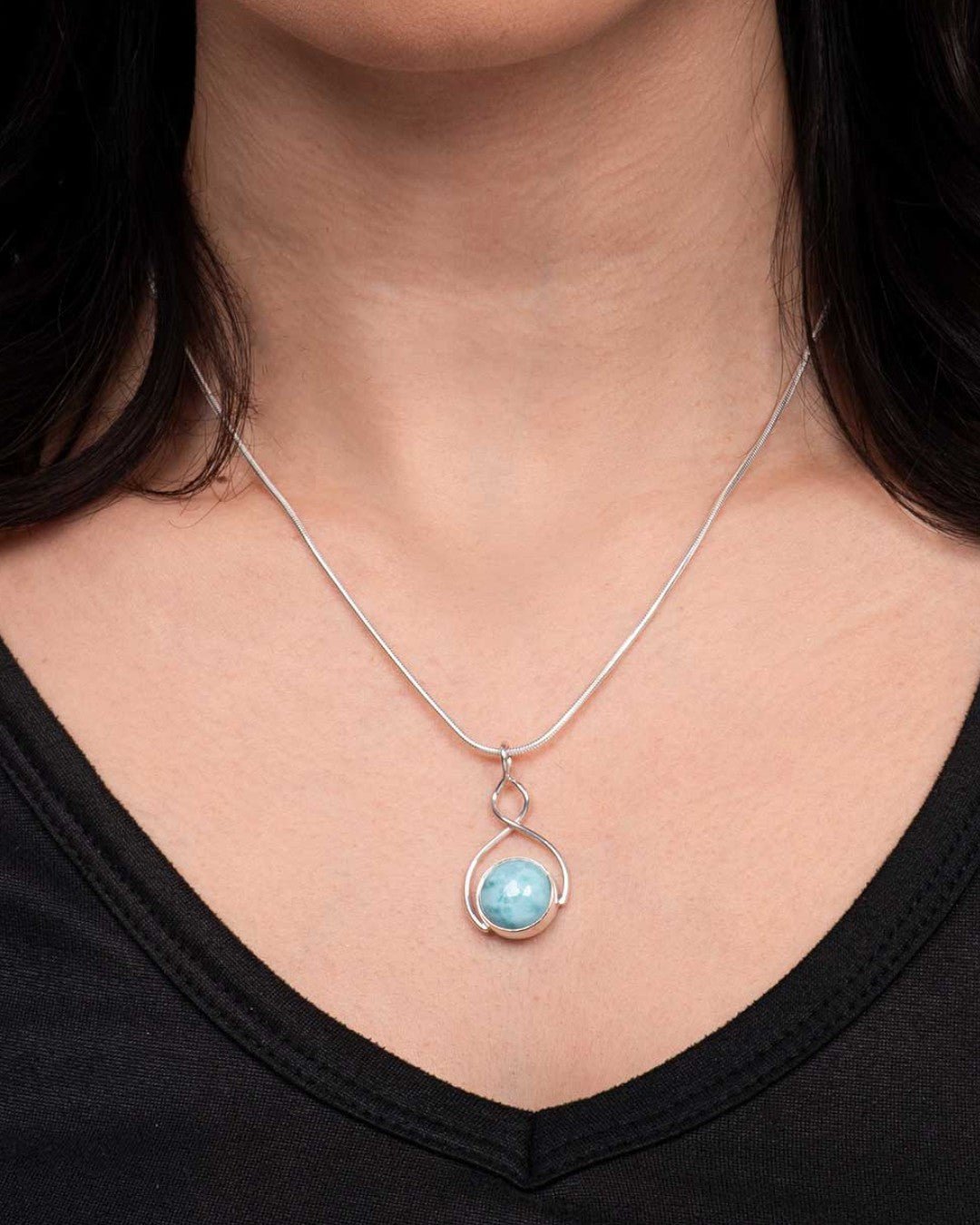 Sterling Silver Round Larimar Pendant、mySite、topwebapps
