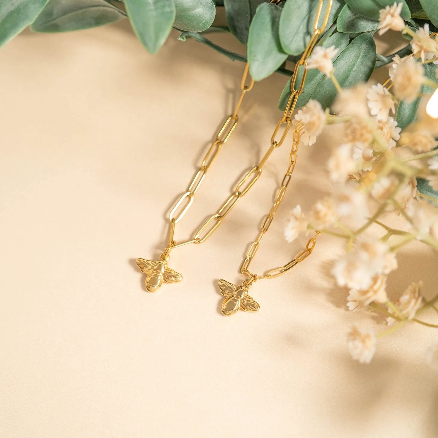 18K Gold PVD Stainless Steel Mommy & Me Bee Charm Necklace Set / BND0073、mySite、dreamappss