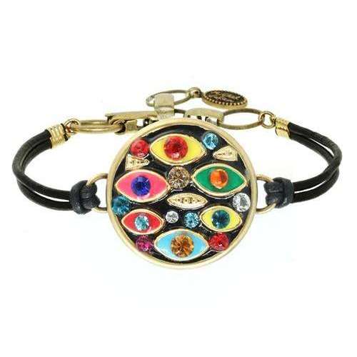 Michal Golan Round Multi-Color Evil Eye Bracelet on Leather Cord、mySite、topwebapps