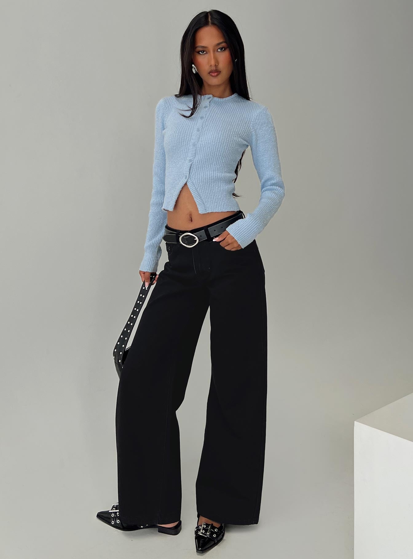 Suzu Long Sleeve Knit Top Blue、mySite、solidvoid