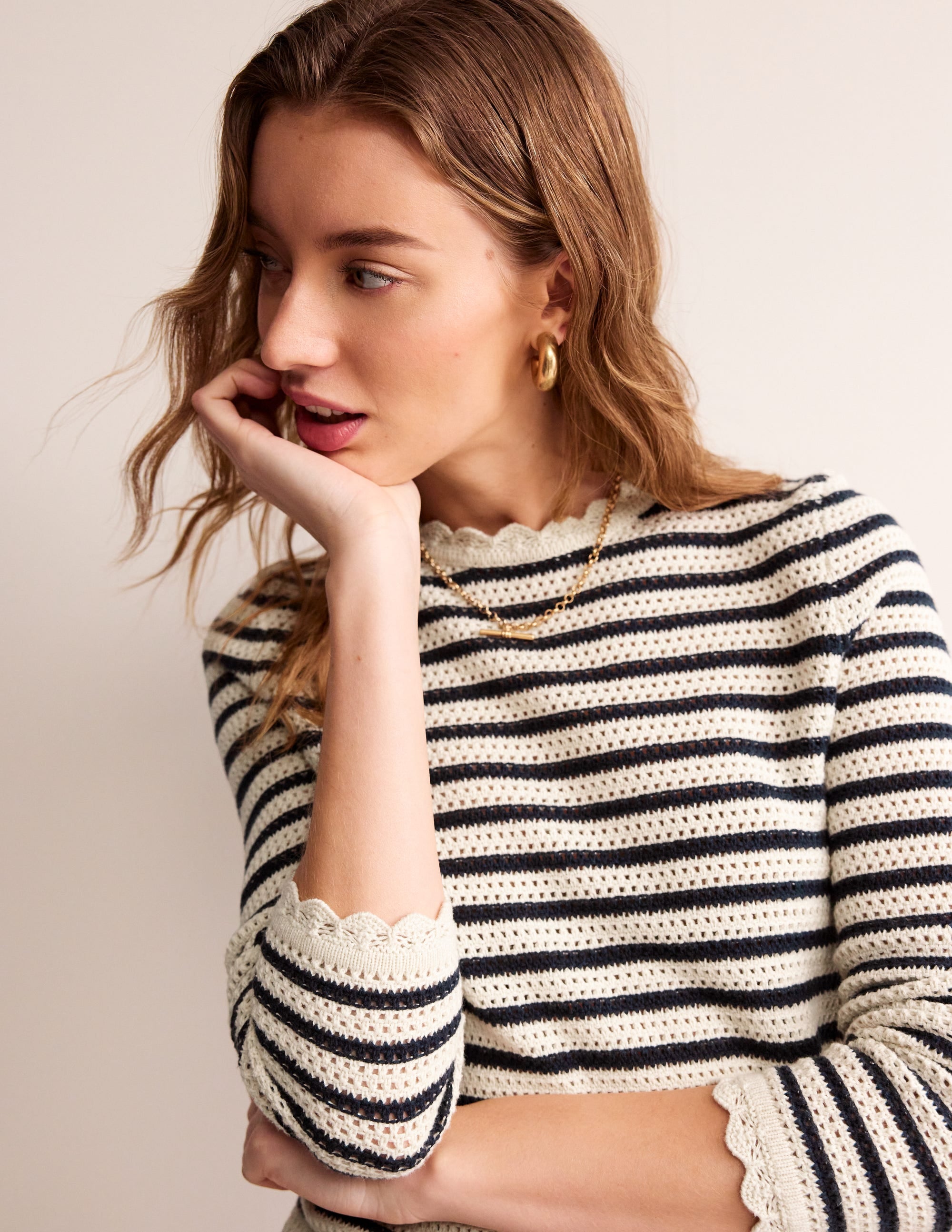  Textured Scallop Jumper-Warm Ivory/ Naval Academy、mySite、ashleygrahame