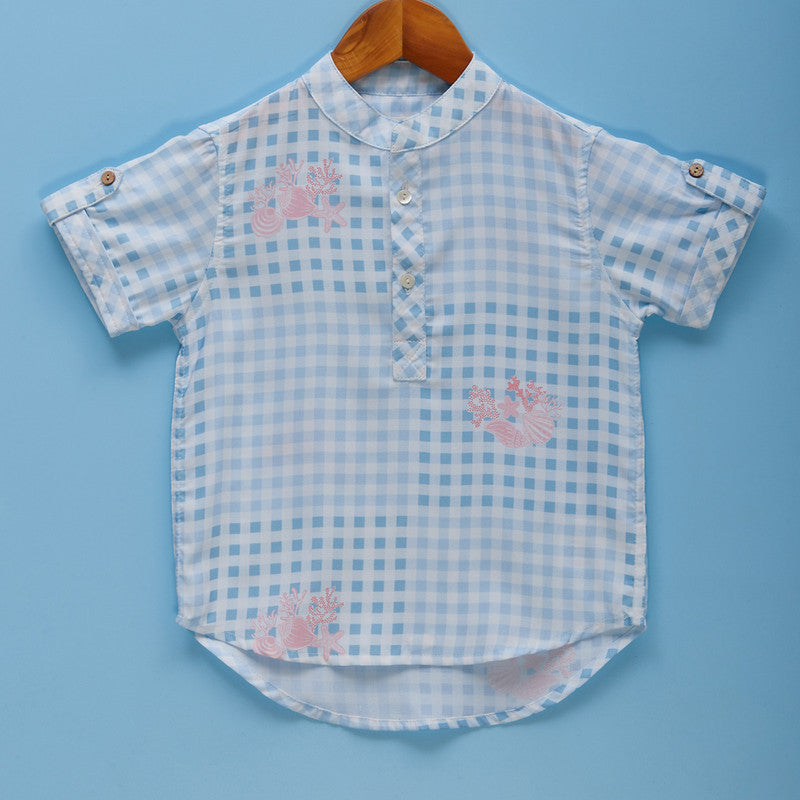 Cotton Coral Shirt | Printed | Sky Blue、mySite、camillekostekn