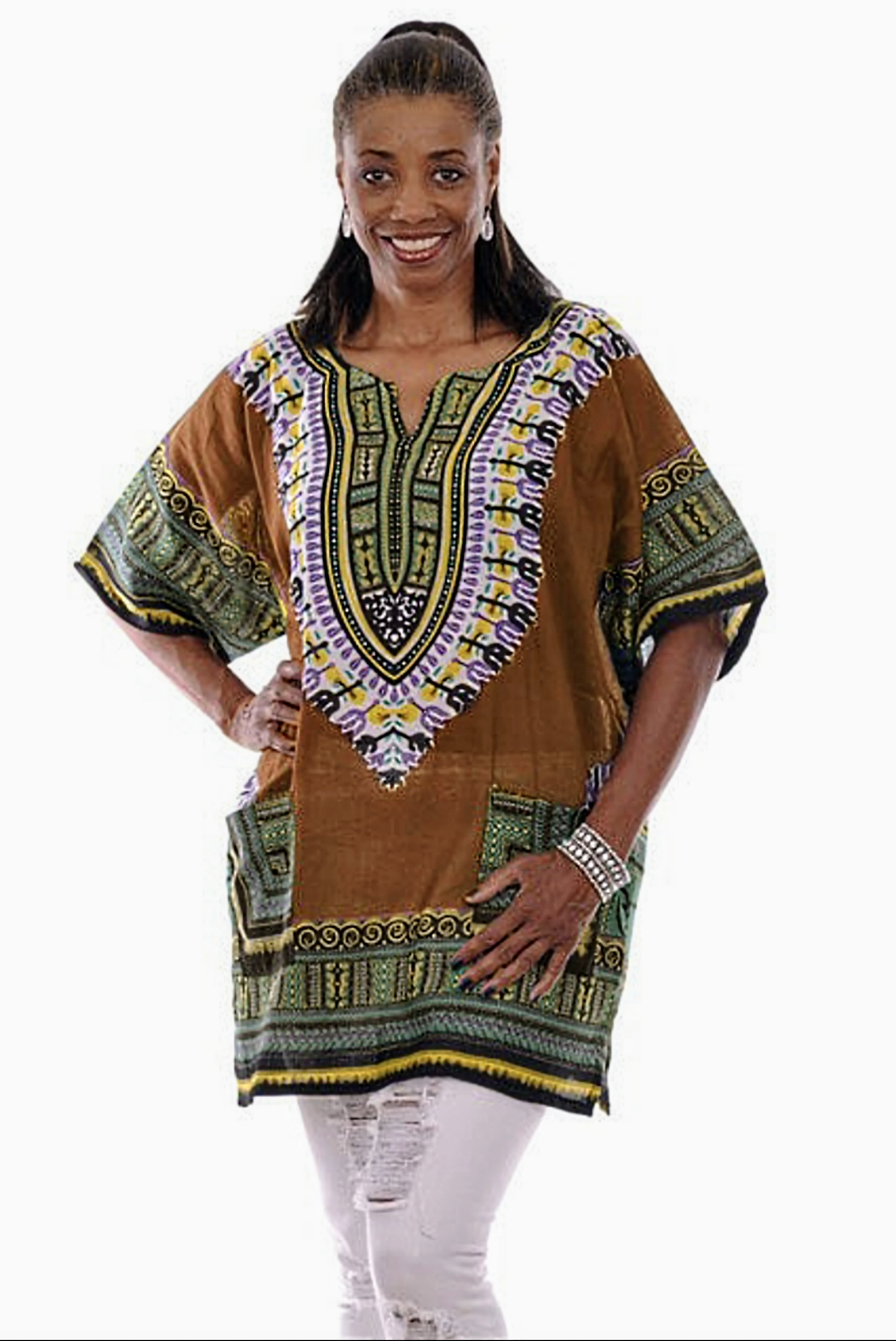 Bronze Brown Traditional African Print Dashiki Shirt DP3757W、mySite、solidvoid
