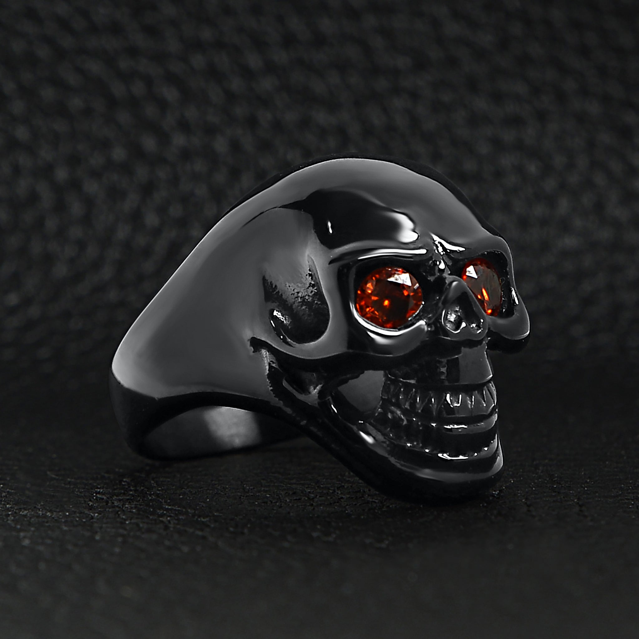 Stainless Steel Red CZ Eyed Black Skull Ring / SCR4065、mySite、dreamappss