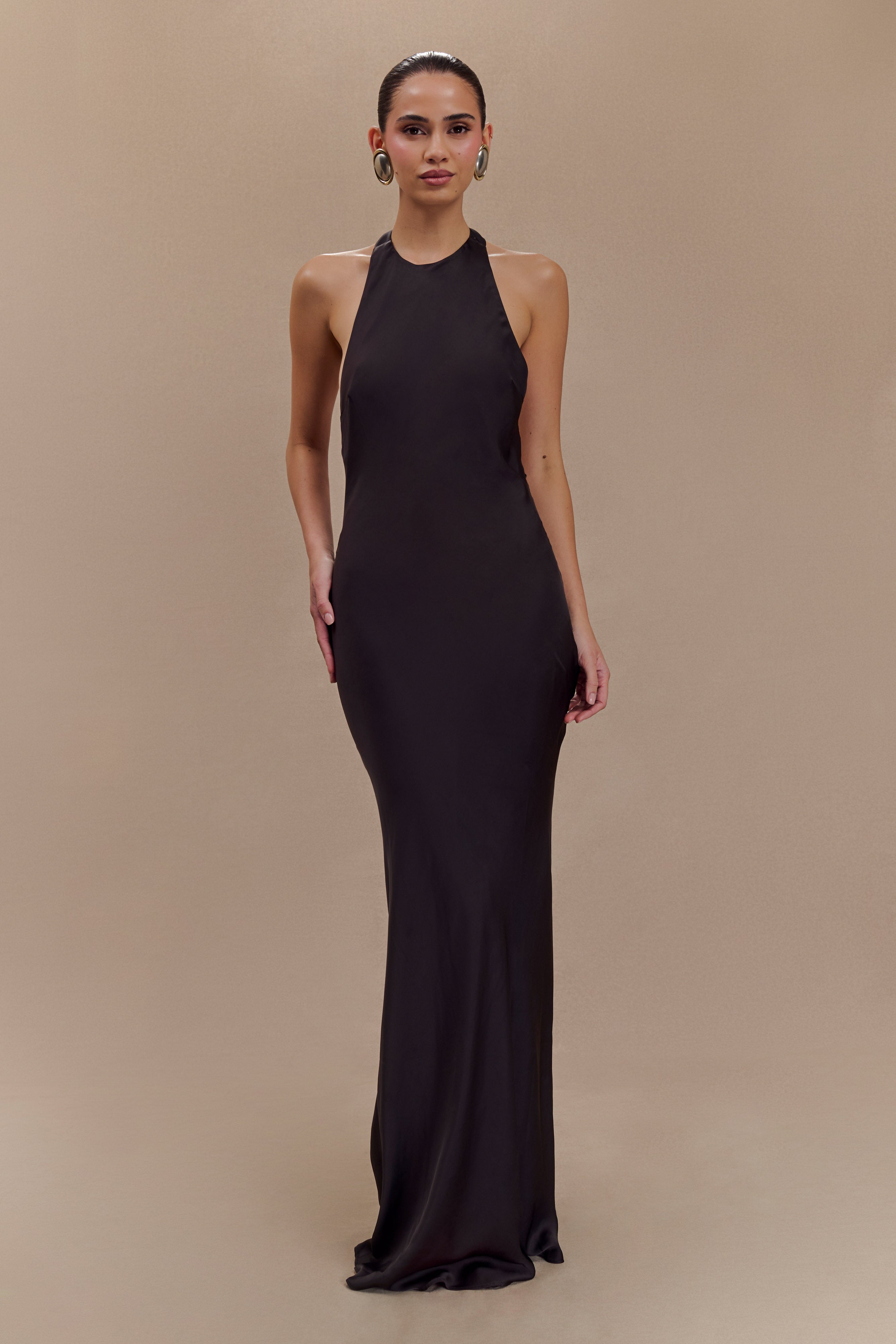 Rinna Satin Halter Maxi Dress - Black、mySite、solidvoid