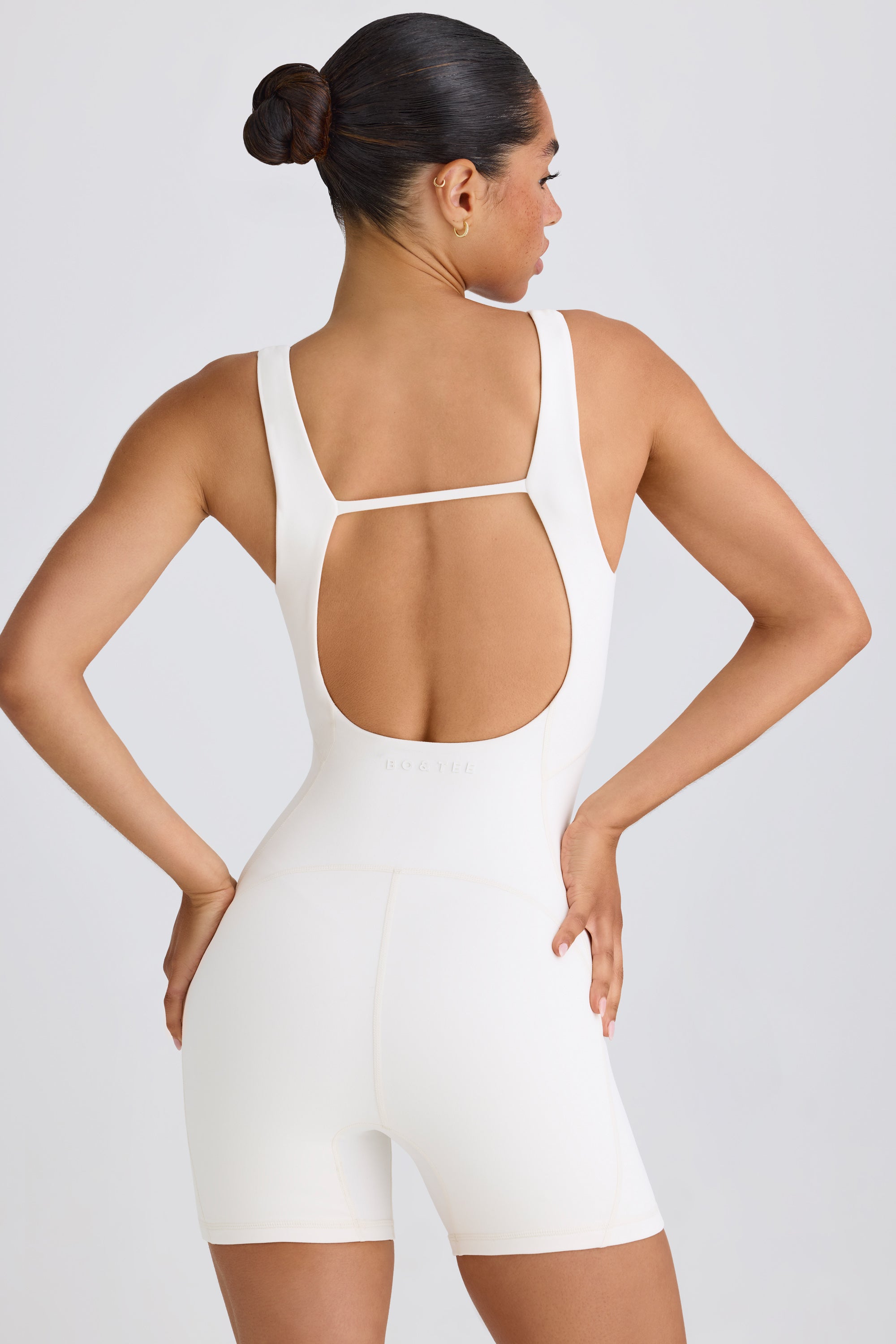 Soft Active Open-Back Unitard in White、mySite、solidvoid