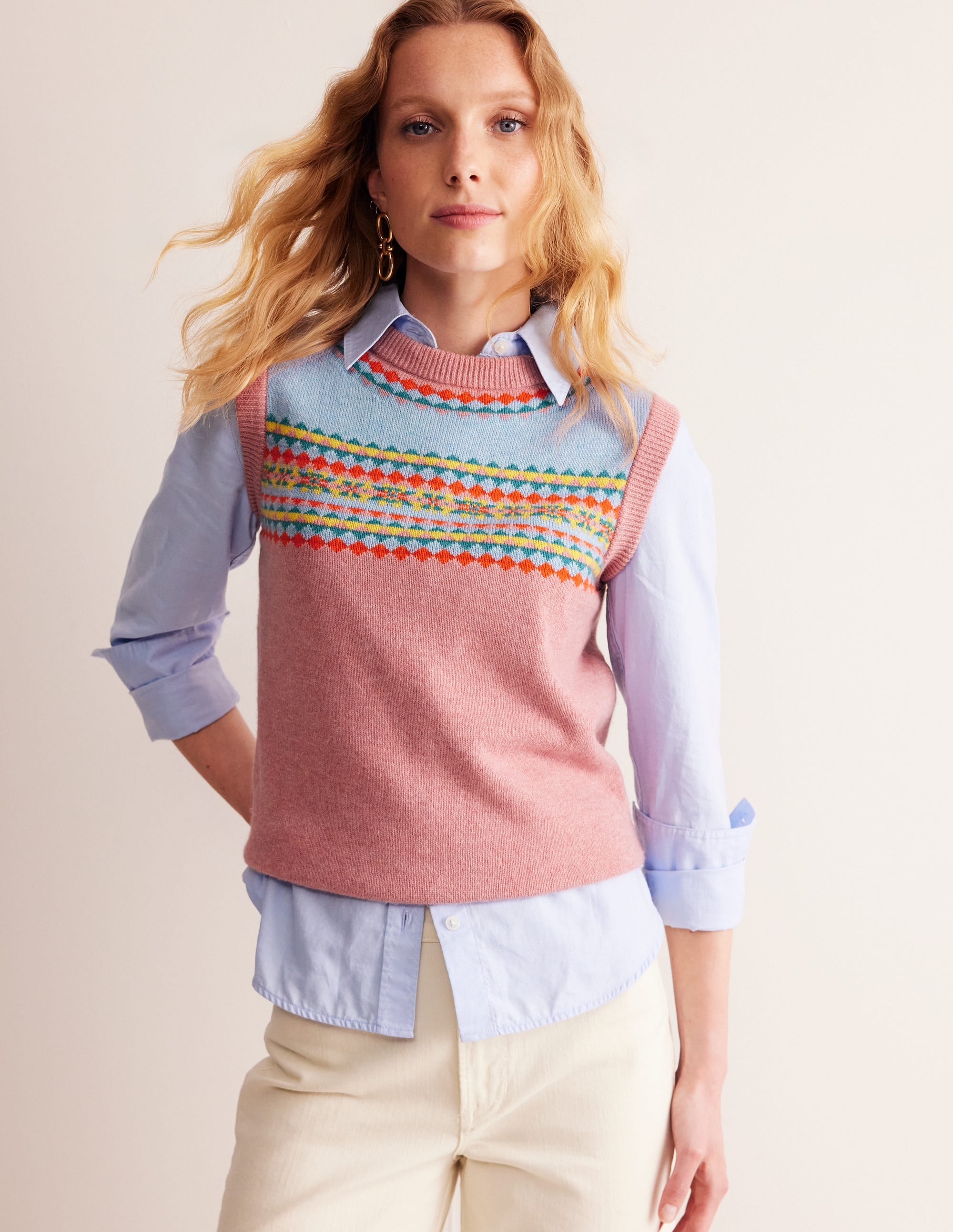 Edie Fair Isle Sweater Vest-Pink Fair Isle、mySite、ashleygrahame