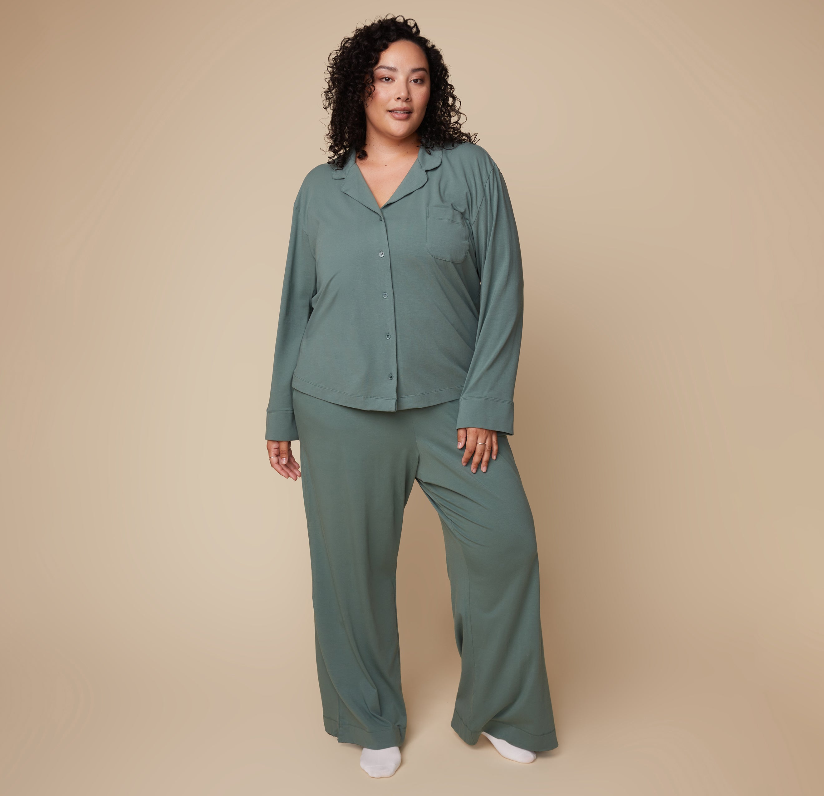 Perfect Pima Long Sleeve PJ Shirt - Rainforest、mySite、bengalsvssteelers