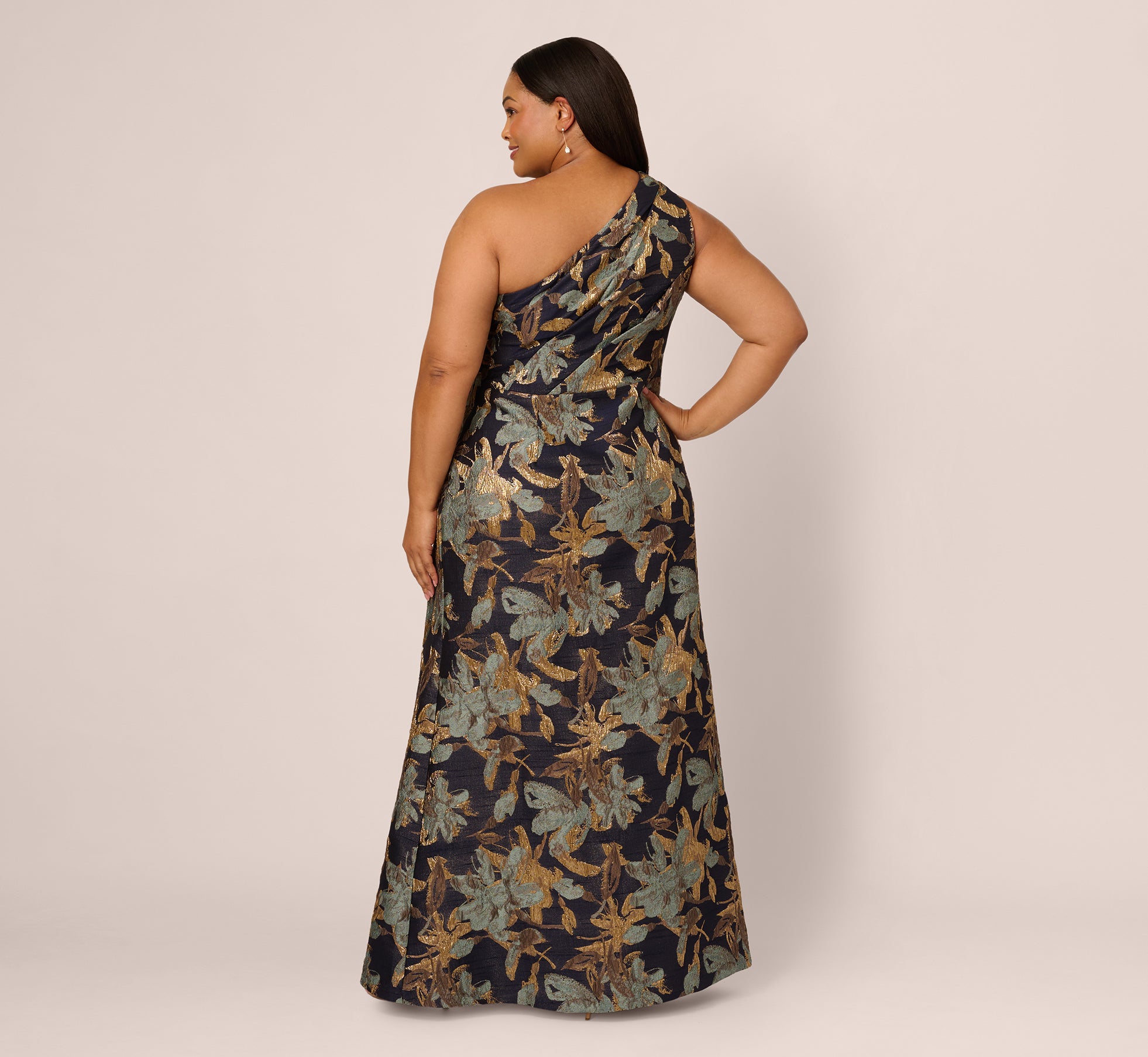 Plus Size One Shoulder Jacquard Dress In Blue Gold、mySite、solidvoid