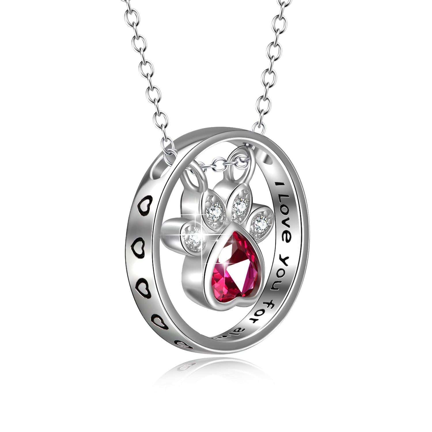 Red CZ Sterling Silver Paw Print Necklace - Pet Jewelry for Pet Lovers、mySite、g9winljtr