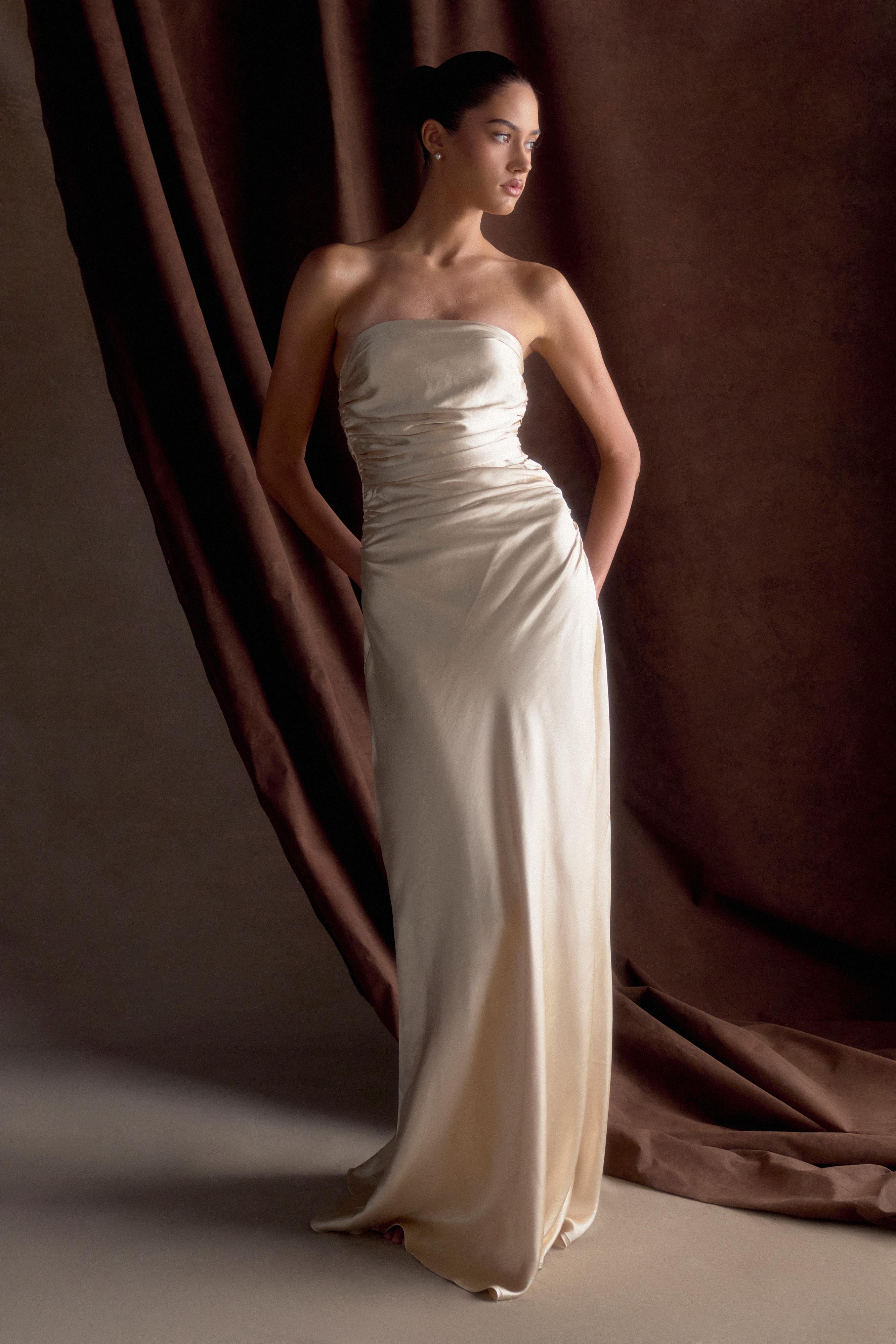 Cedar Strapless Satin Maxi Dress - Blush Gold、mySite、solidvoid