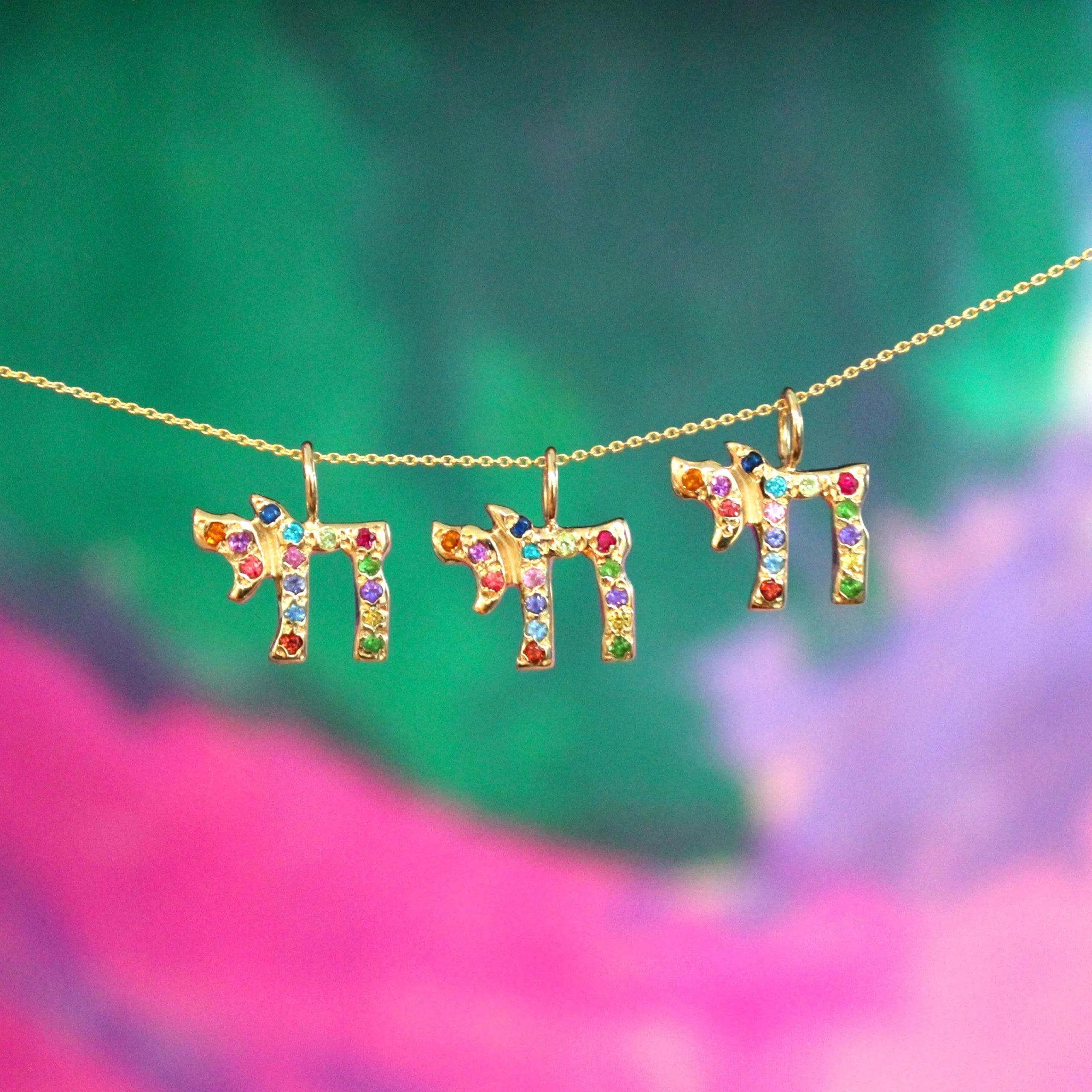 Custom Stones Chai Charm by Elisa Solomon - 14k Yellow, Rose or White Gold、mySite、topwebapps