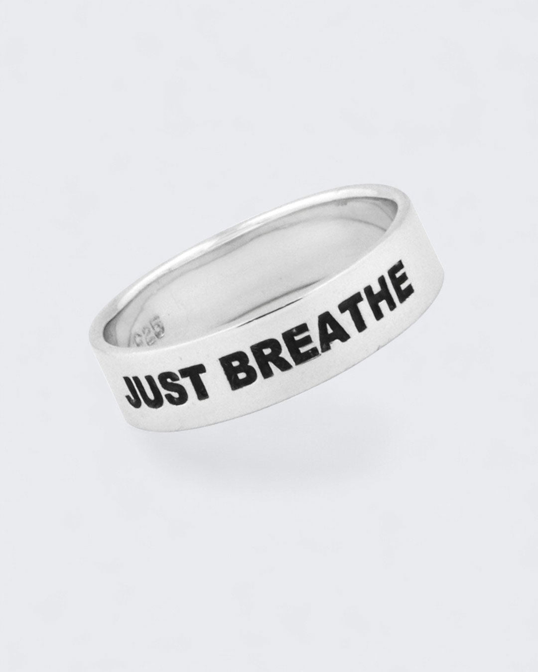 Just Breathe Inspirational Sterling Simple Band Ring、mySite、topwebapps
