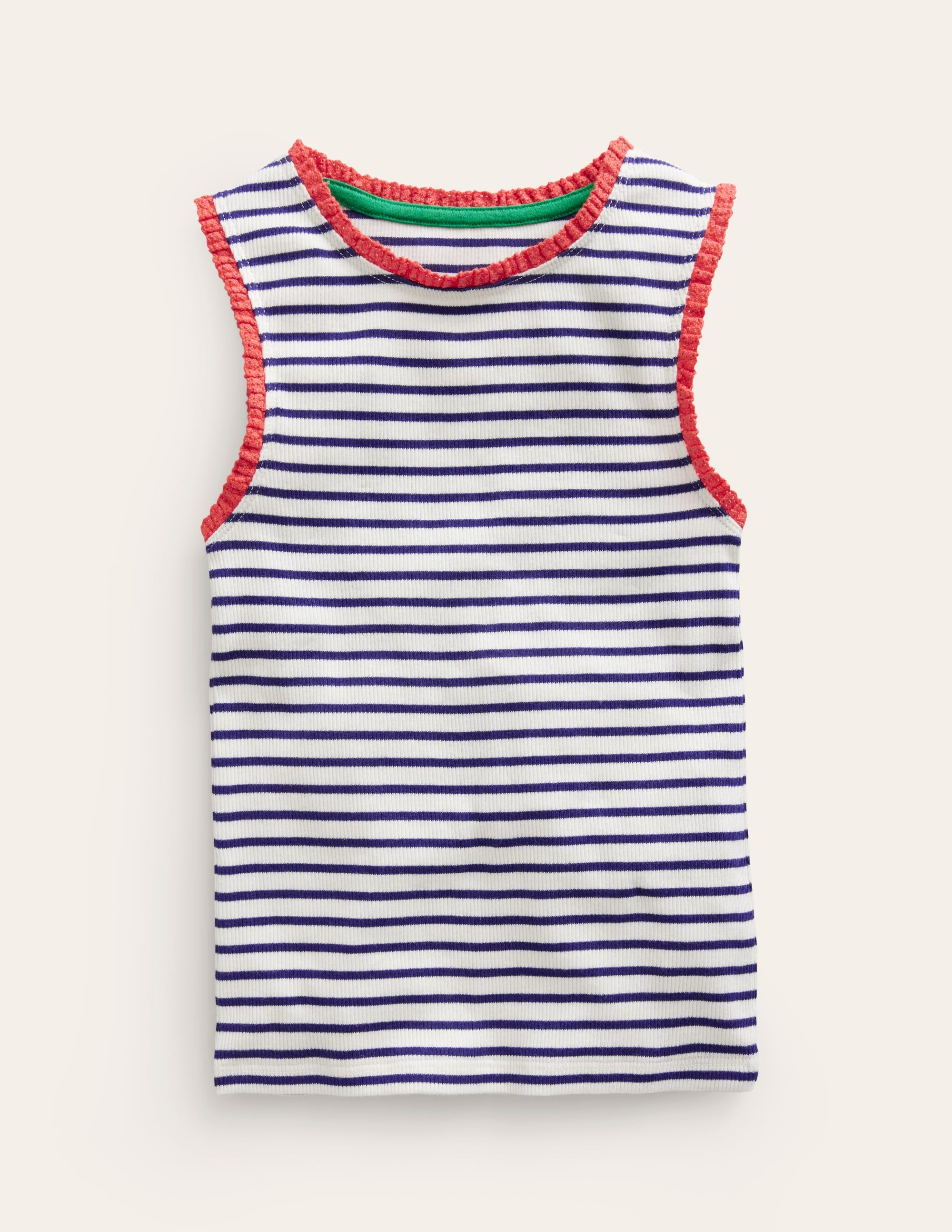  Ribbed Lace Trim Vest-Ivory/ Sapphire Blue Stripe、mySite、ashleygrahame