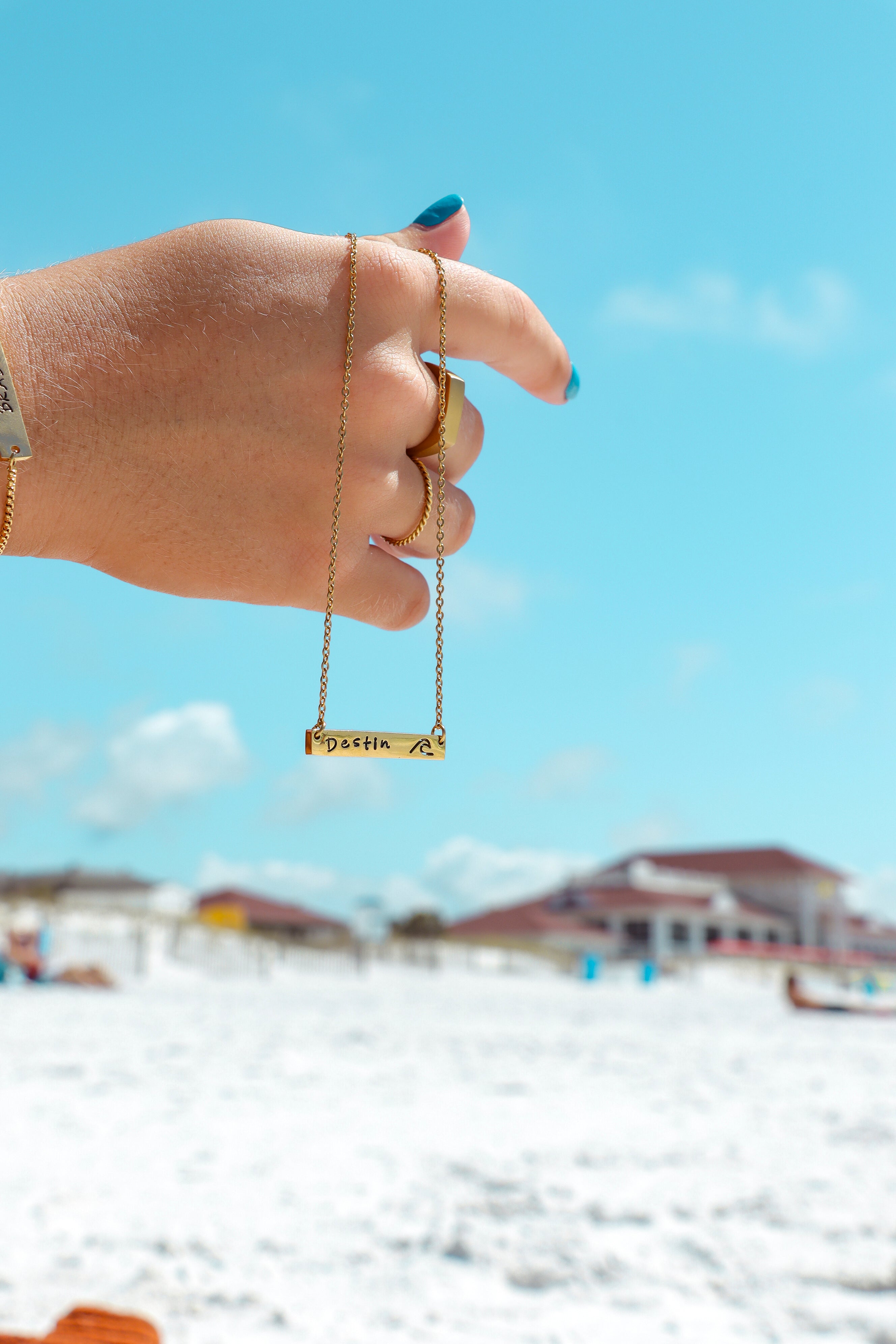 18K Gold PVD Stainless Steel Cutout Wave Blank Bar Necklace / SBB00107、mySite、dreamappss