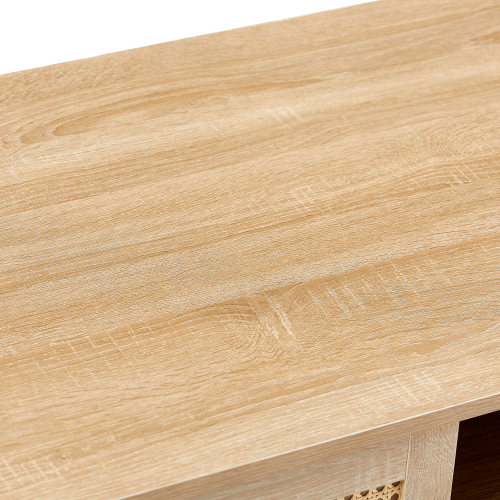 41.34" Rattan Coffee table, sliding door for storage, solid wood legs, Modern table for living room , natural、、casual