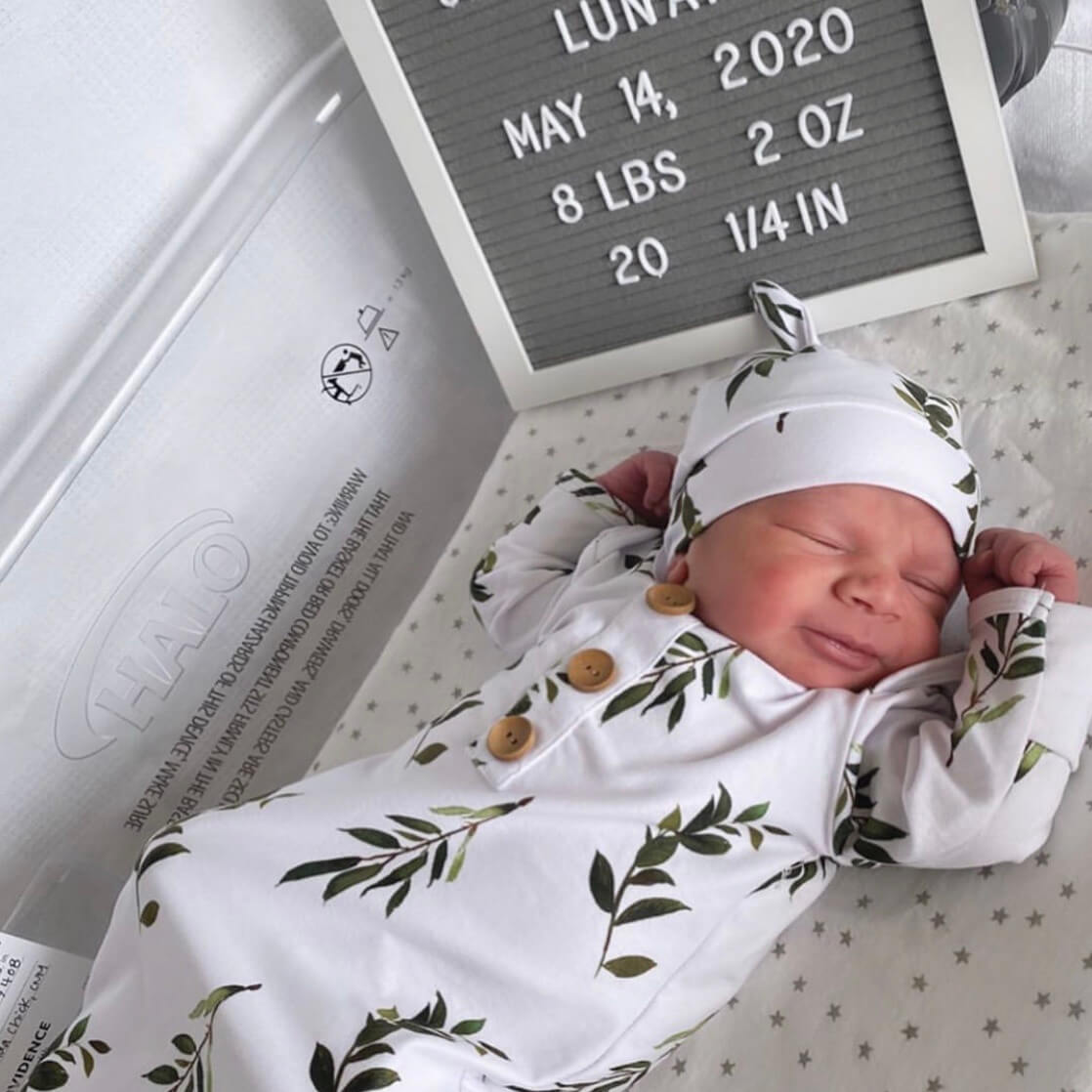  Olive Leaf Newborn Baby Knot Gown & Hat Set、mySite、layawaytickets