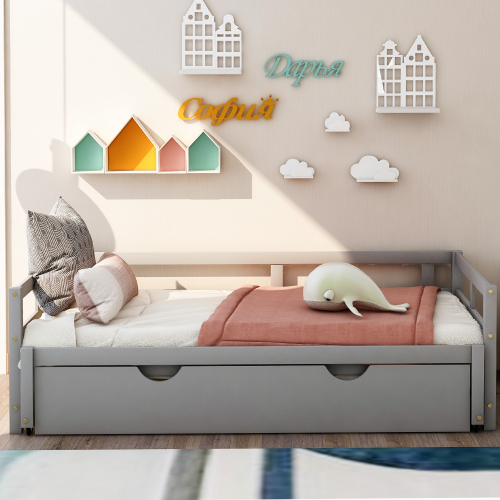 Extending Daybed with Trundle, Wooden Daybed with Trundle, White、、casual