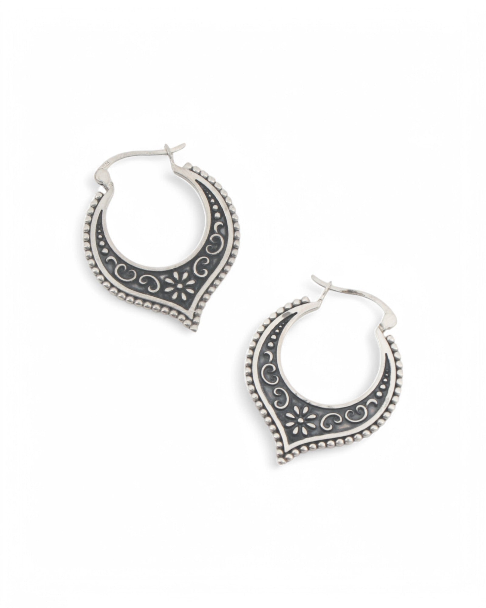 Antique Sterling Silver Lotus Petal Hoop Earrings、mySite、topwebapps