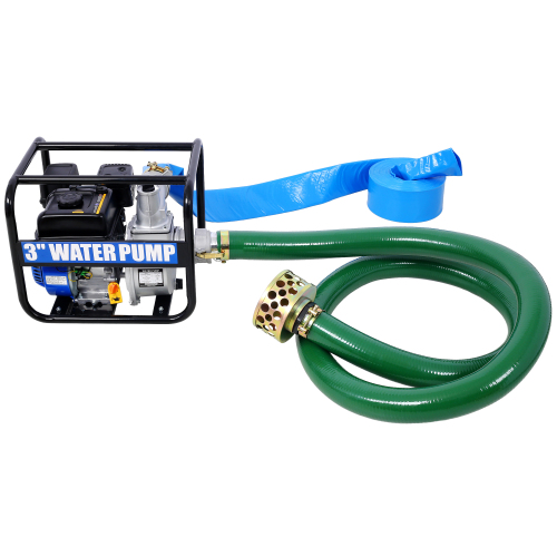 Semi Trash Pump 3 inch, 209cc 7HP 4 stroke OHV ENGINE, Gas Powered Semi Trash Water Pump 50 ft Discharge Hose, 12 ft Suction Hose with Complete Fittings,EPA compliant、、eastwooduniform