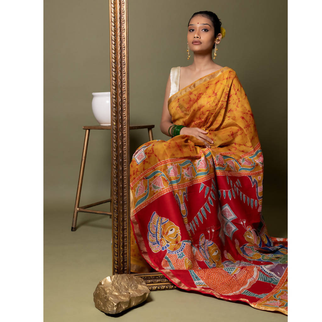 Maheshwari Silk Cotton Batik Saree | Yellow、mySite、camillekostekn