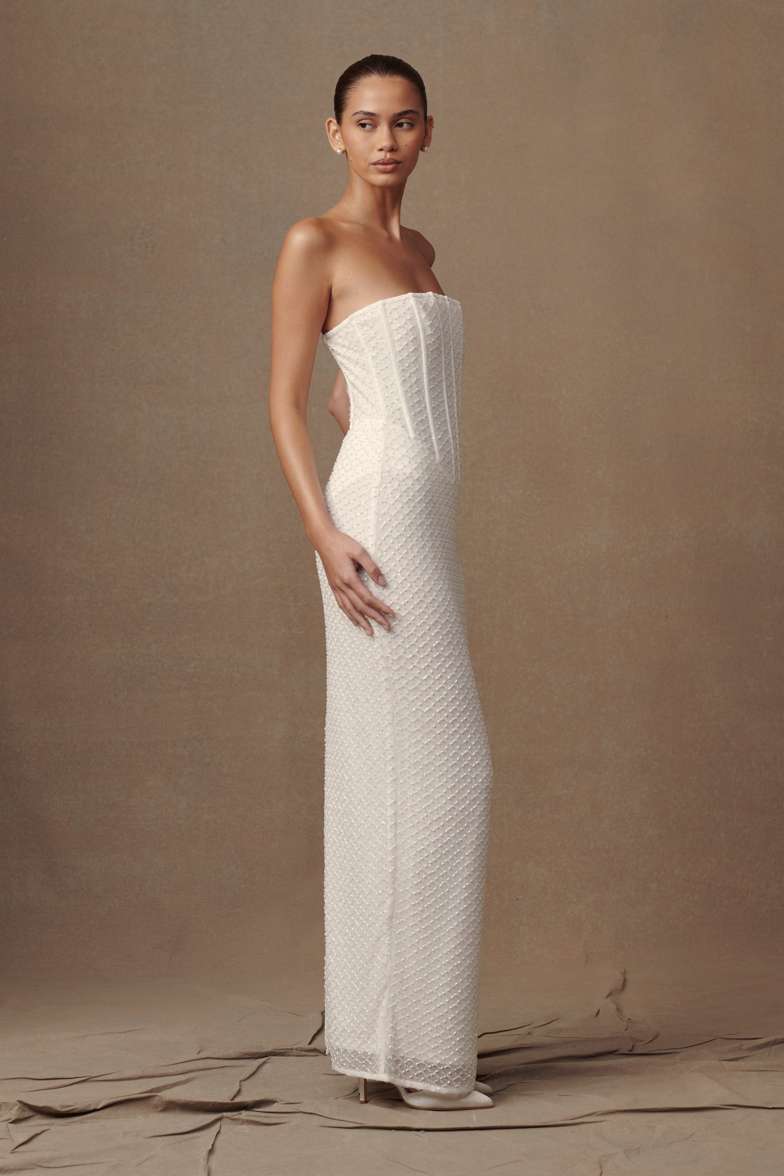 Gemma Strapless Sequin Maxi Dress - White、mySite、solidvoid