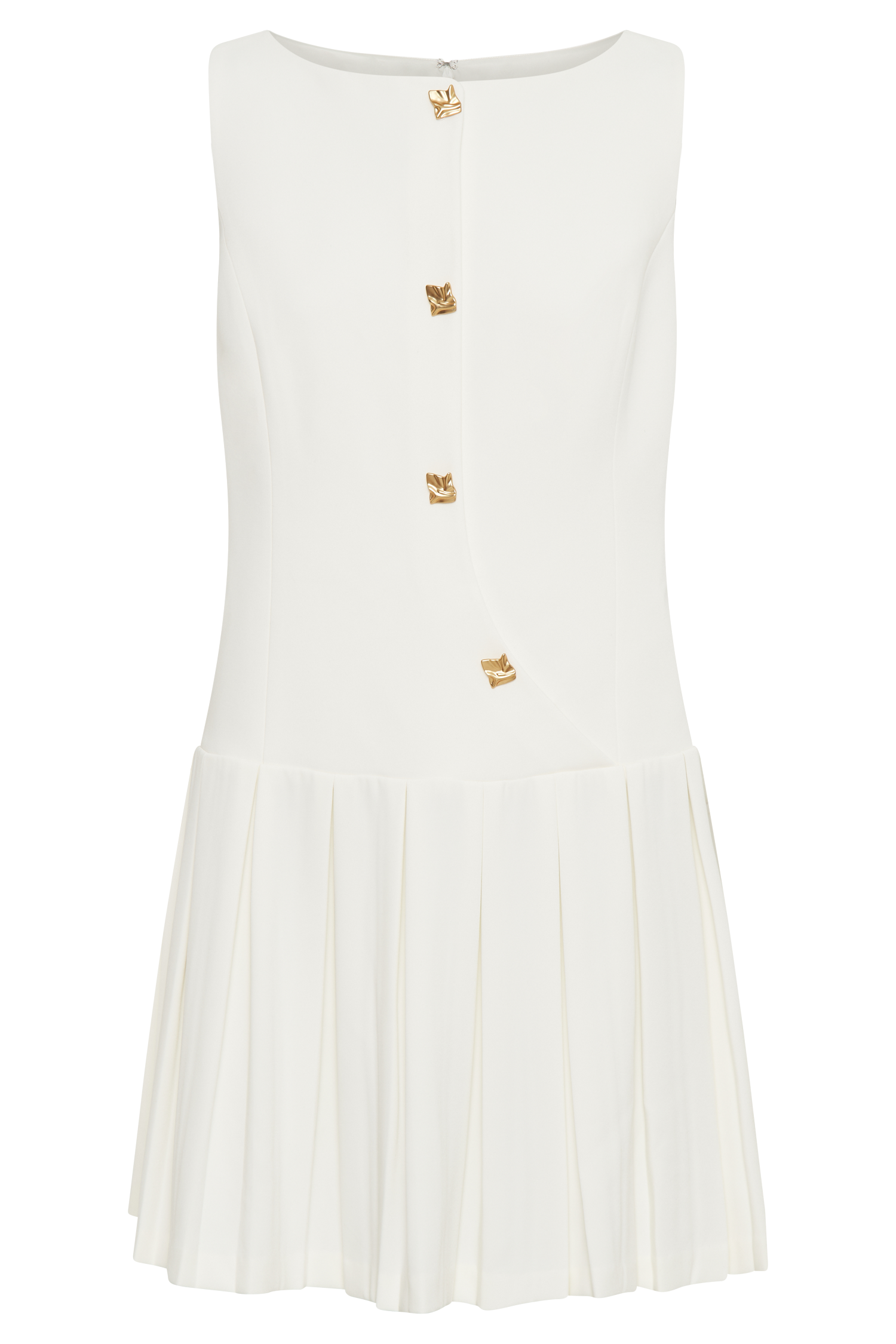 Mackenzie Sleeveless Pleated Mini Dress - Ivory、mySite、solidvoid