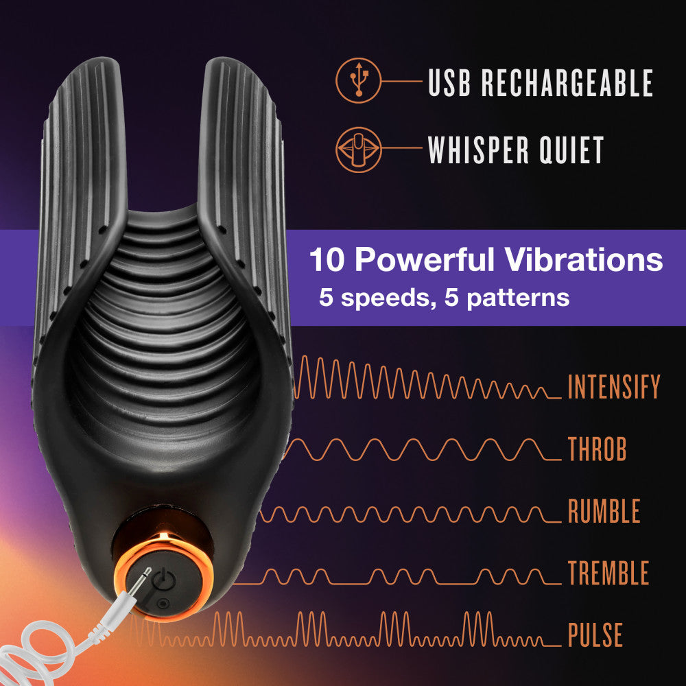 M Elite Platinum By Blush® | Wrapt 4 Inch Ribbed Vibrating Masturbator in Black - Made with Purio™ Ultra Soft Liquid Silicone、mySite、bottomscart