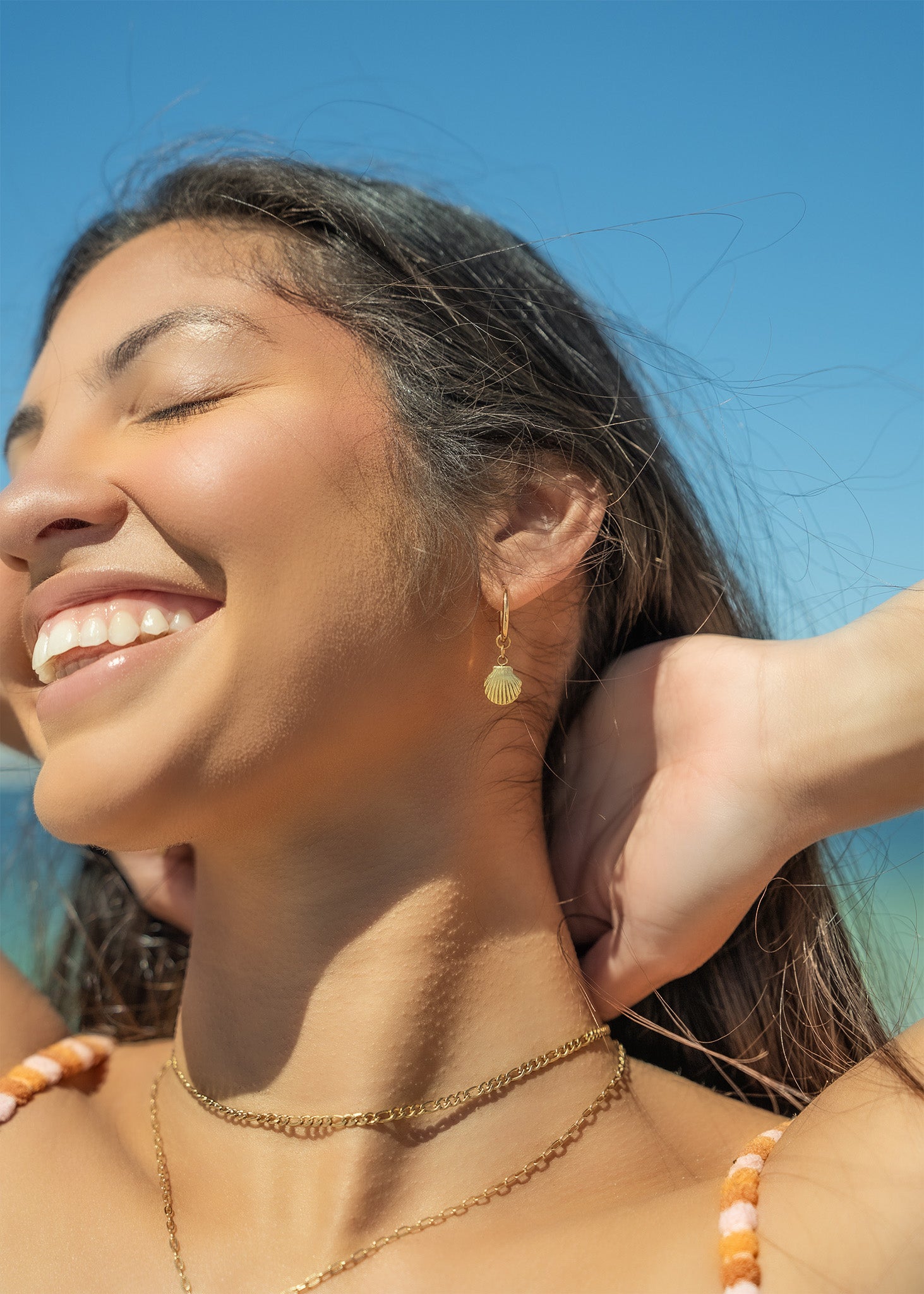 18K Gold Stainless Steel Shell Pendant Huggie Earrings / ERJ0072、mySite、dreamappss