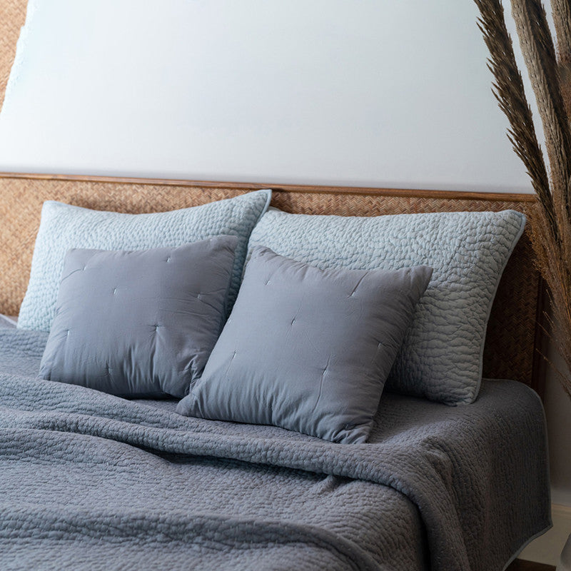 Cotton Bedspread with Pillow & Cushion Covers | Sky Blue | Set of 5、mySite、camillekostekn