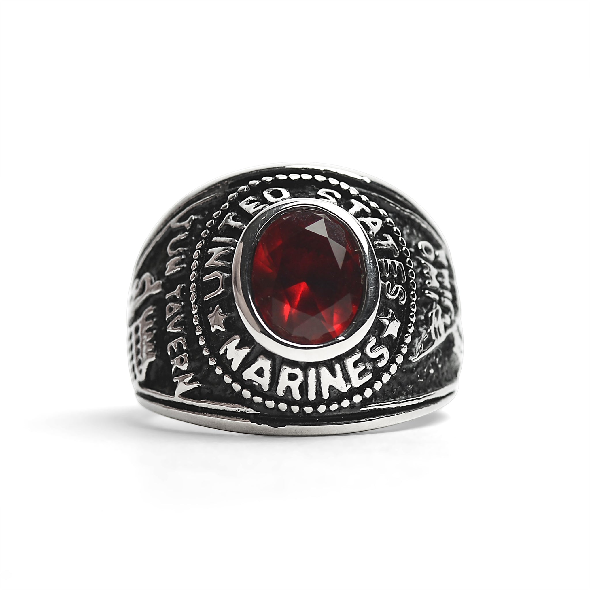 Stainless Steel United States Marine Corp Military Women's Ring with Red Stone / MCR4070、mySite、dreamappss