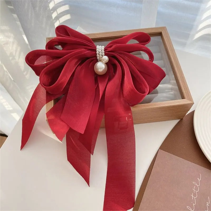  Oversized Large Red Crystal Pearl Bow Hair Clip、mySite、merchandisen