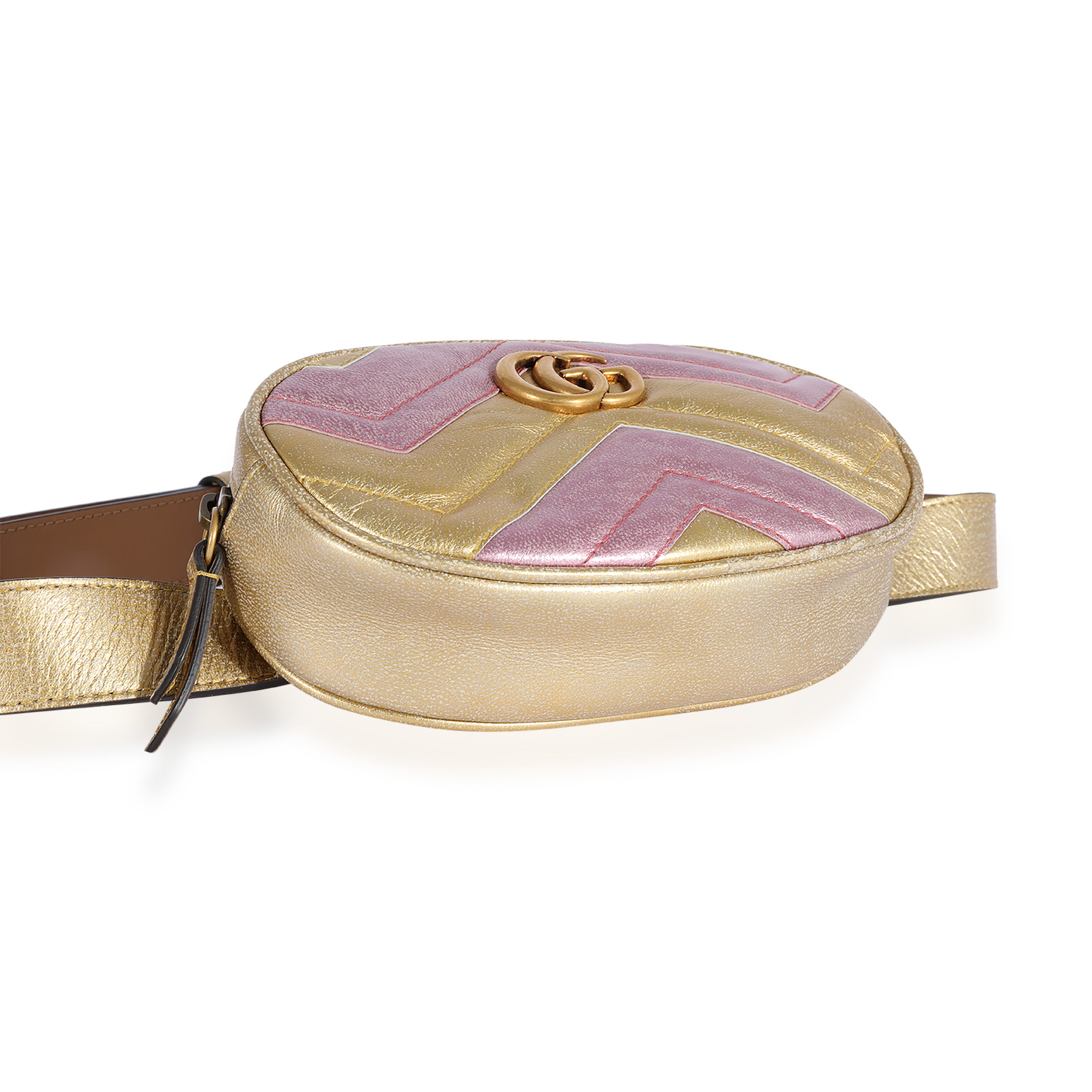 Metallic Gold & Pink Matelass茅 Marmont Belt Bag、mySite、garagedoors4me