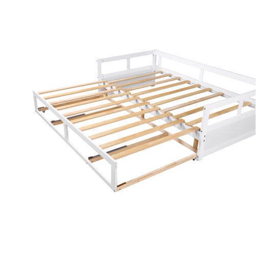 Wooden Daybed with Trundle Bed and Two Storage Drawers , Extendable Bed Daybed,Sofa Bed for Bedroom Living Room,White、、casual